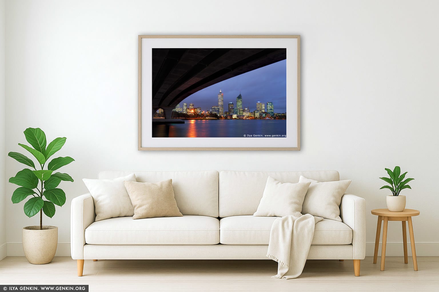 Perth Downtown wall art in a minimalist living room interior