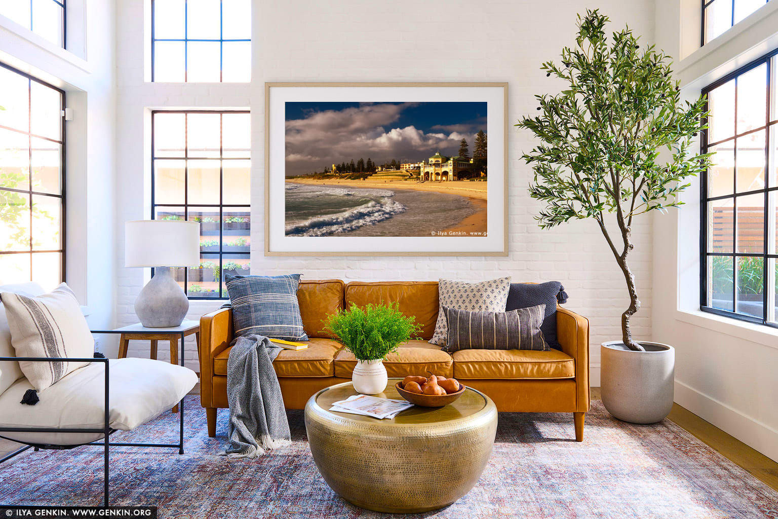 The Indiana Teahouse at Sunset wall art in a modern living room interior