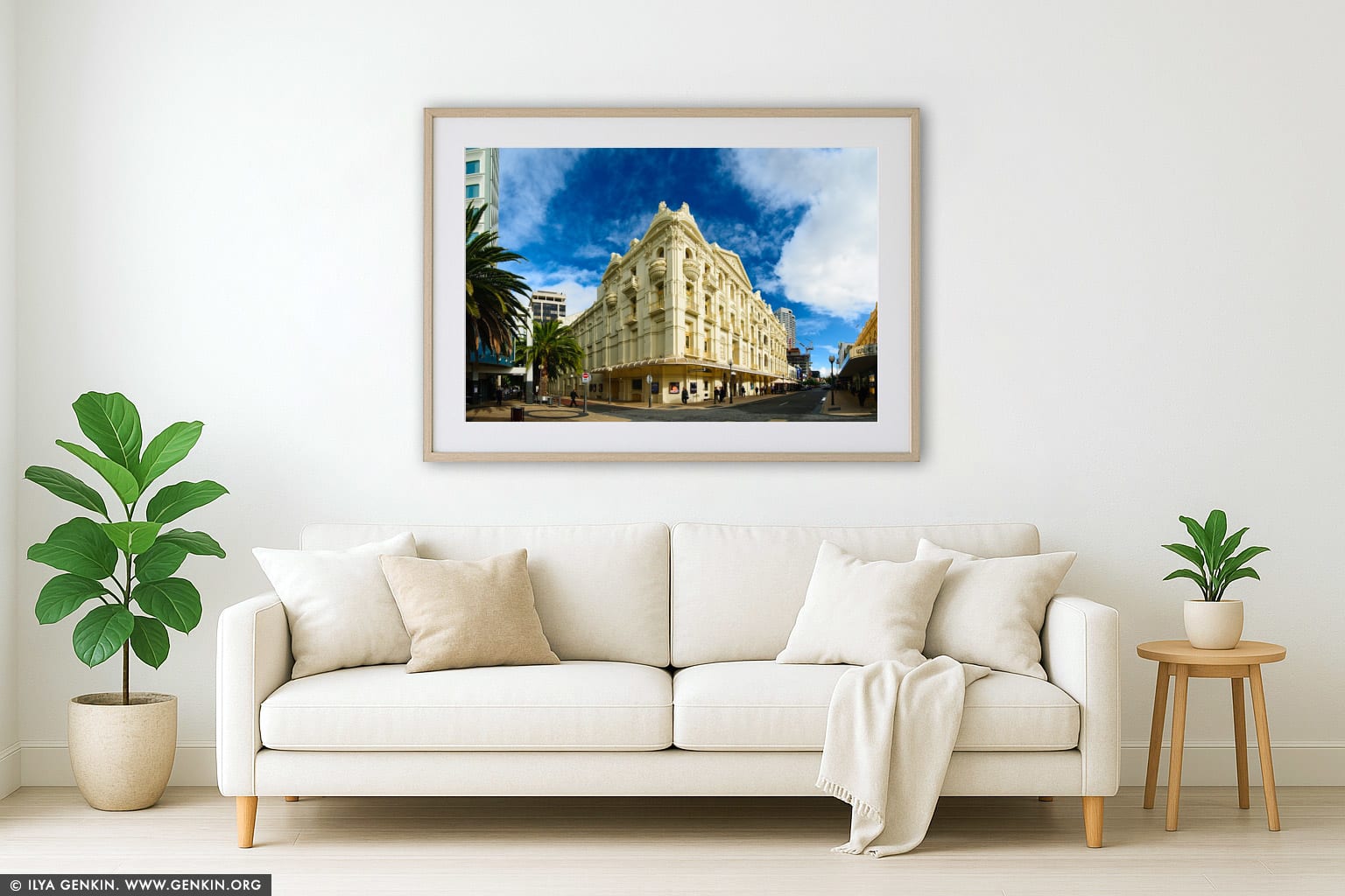 His Majesty's Theatre wall art in a minimalist living room interior