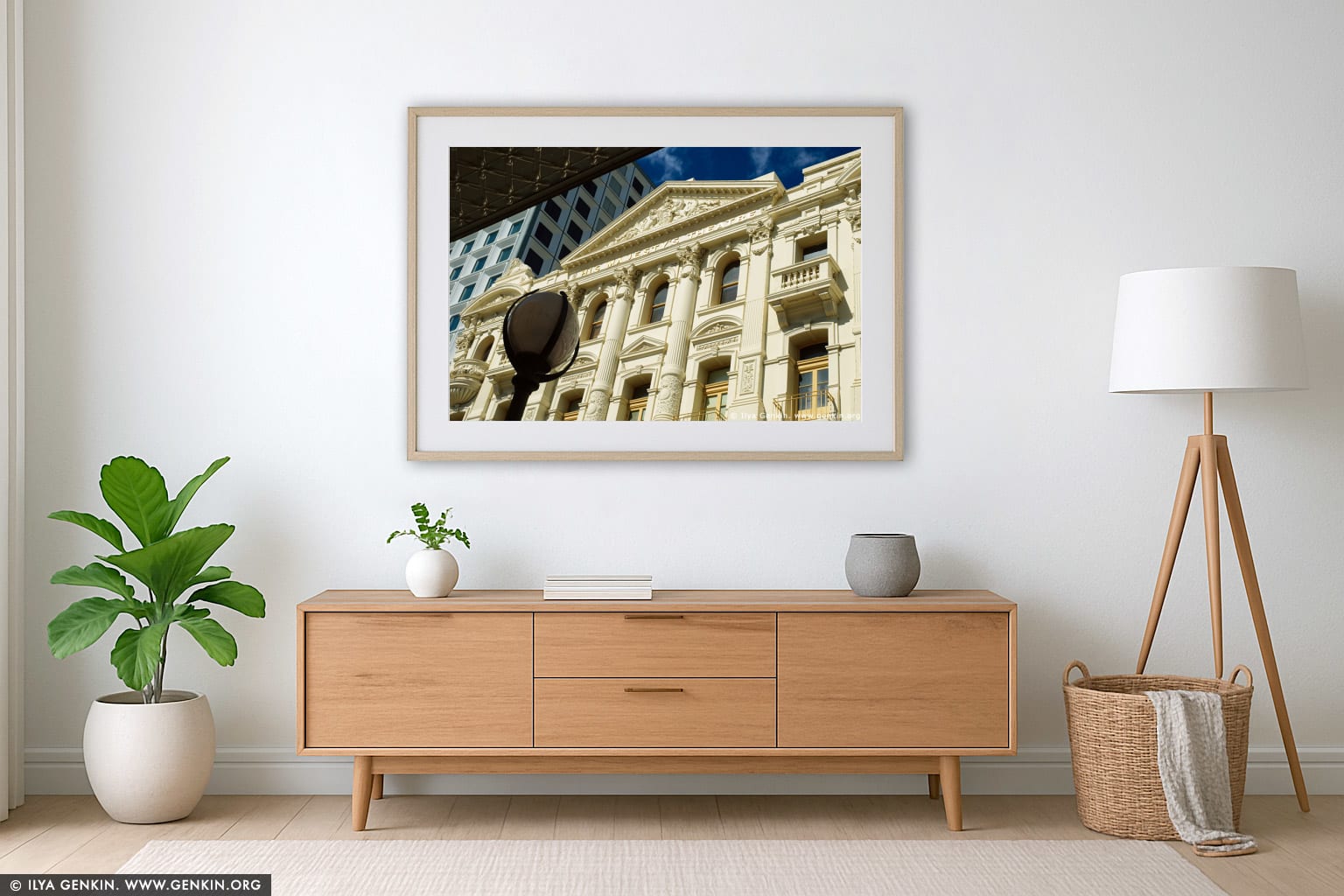 His Majesty's Theatre wall art in a minimalist living room interior