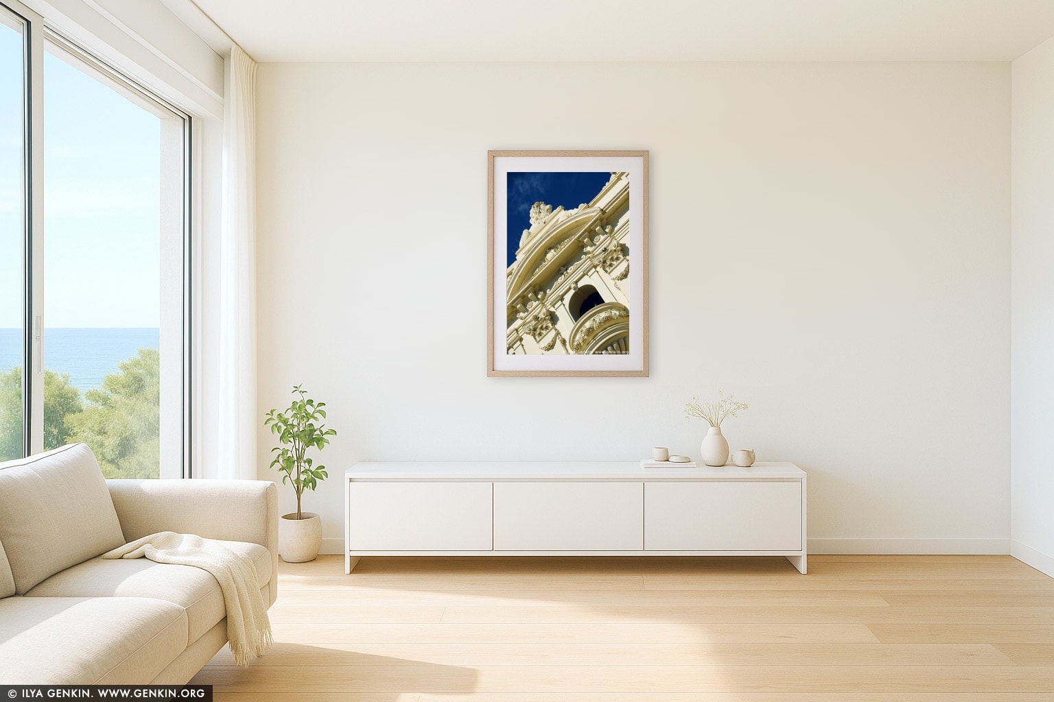 His Majesty's Theatre wall art in a minimalist living room interior