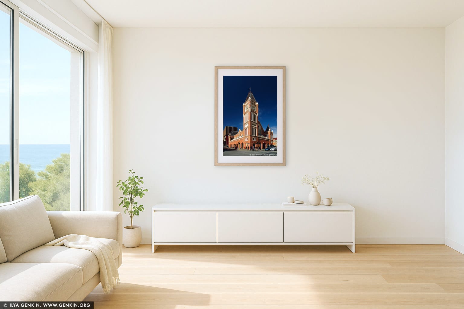 Perth Town Hall wall art in a minimalist living room interior