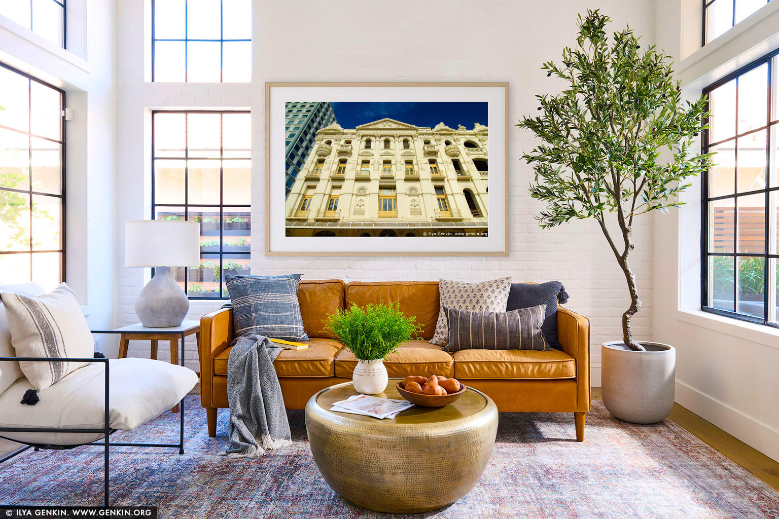 His Majesty's Theatre wall art in a modern living room interior