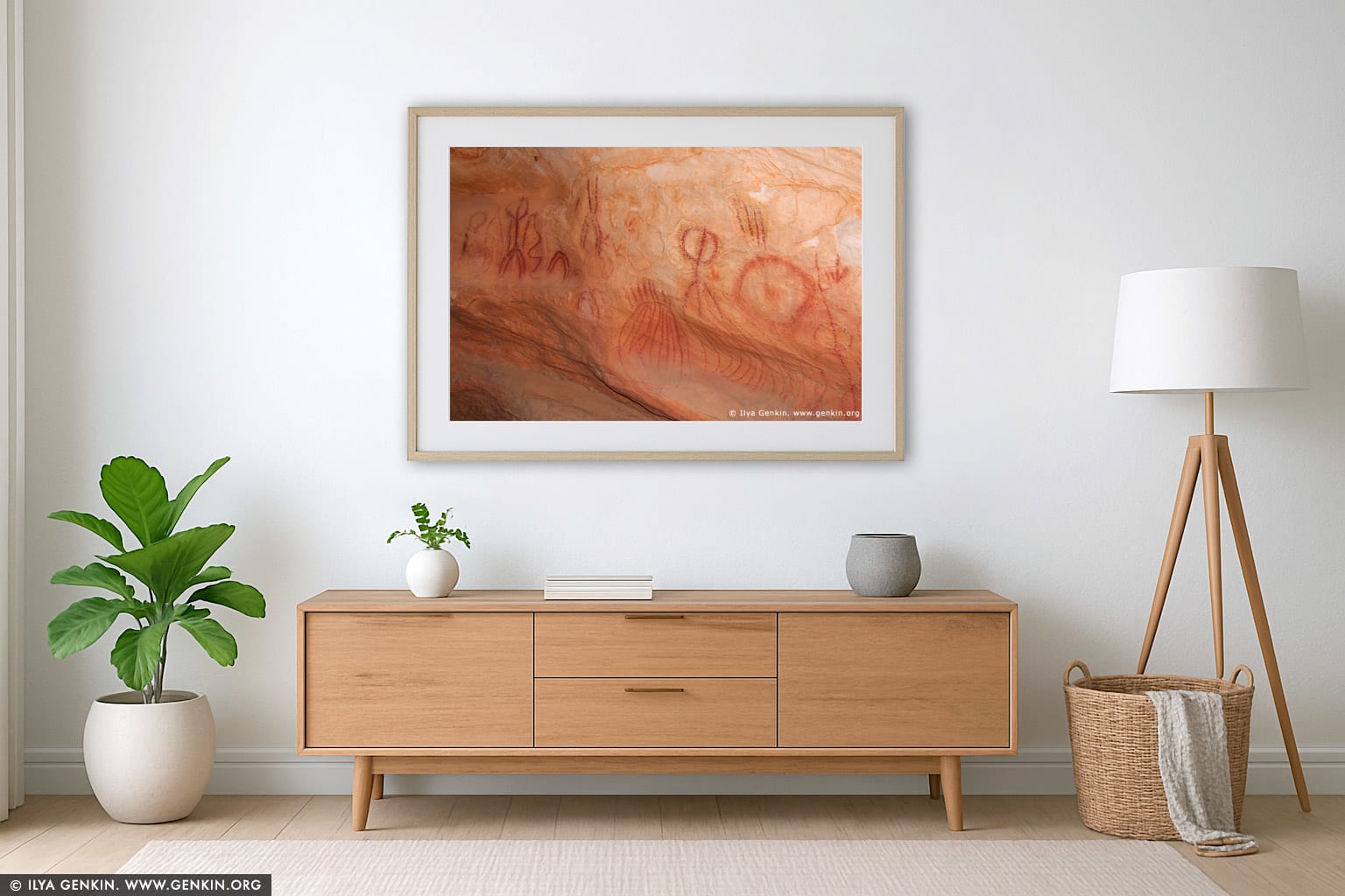 Aboriginal Paintings at Yourambulla Caves wall art in a contemporary living room interior