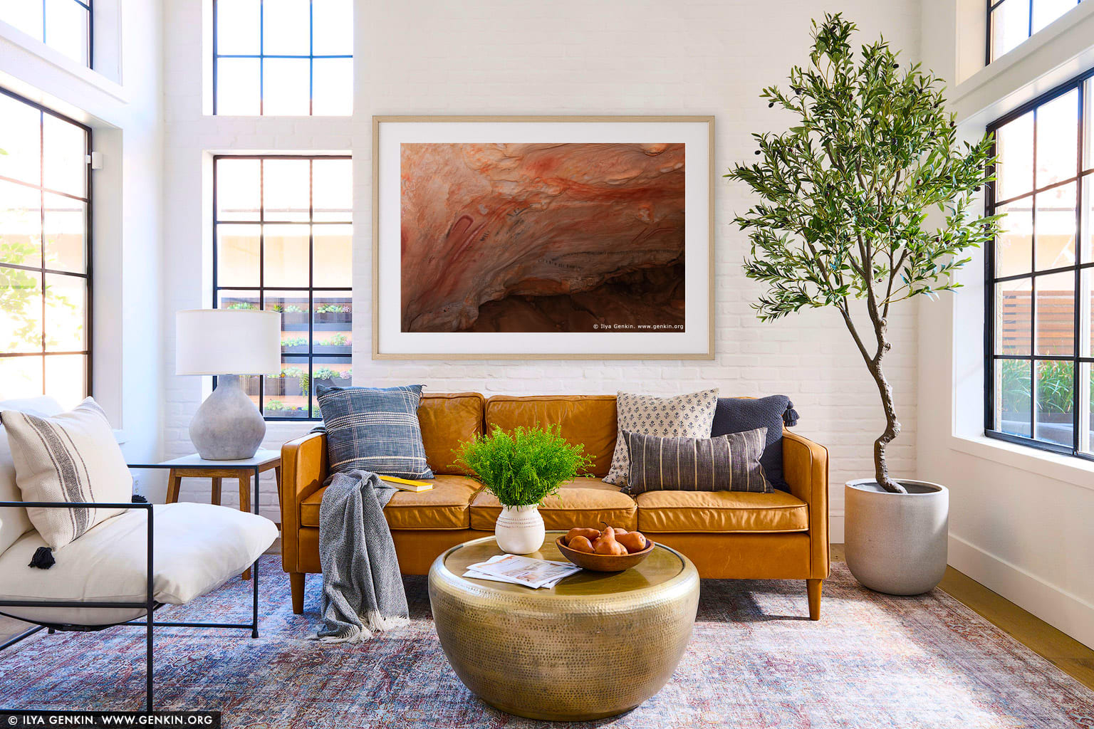 Aboriginal Paintings at Yourambulla Caves wall art in a contemporary living room interior