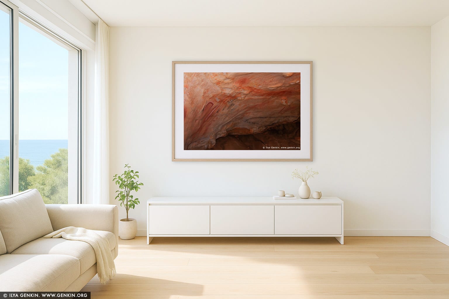 Aboriginal Paintings at Yourambulla Caves wall art in a contemporary living room interior