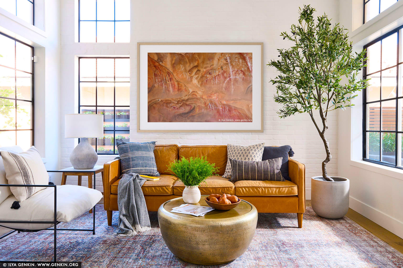 Aboriginal Paintings at Arkaroo Rock wall art in a contemporary living room interior