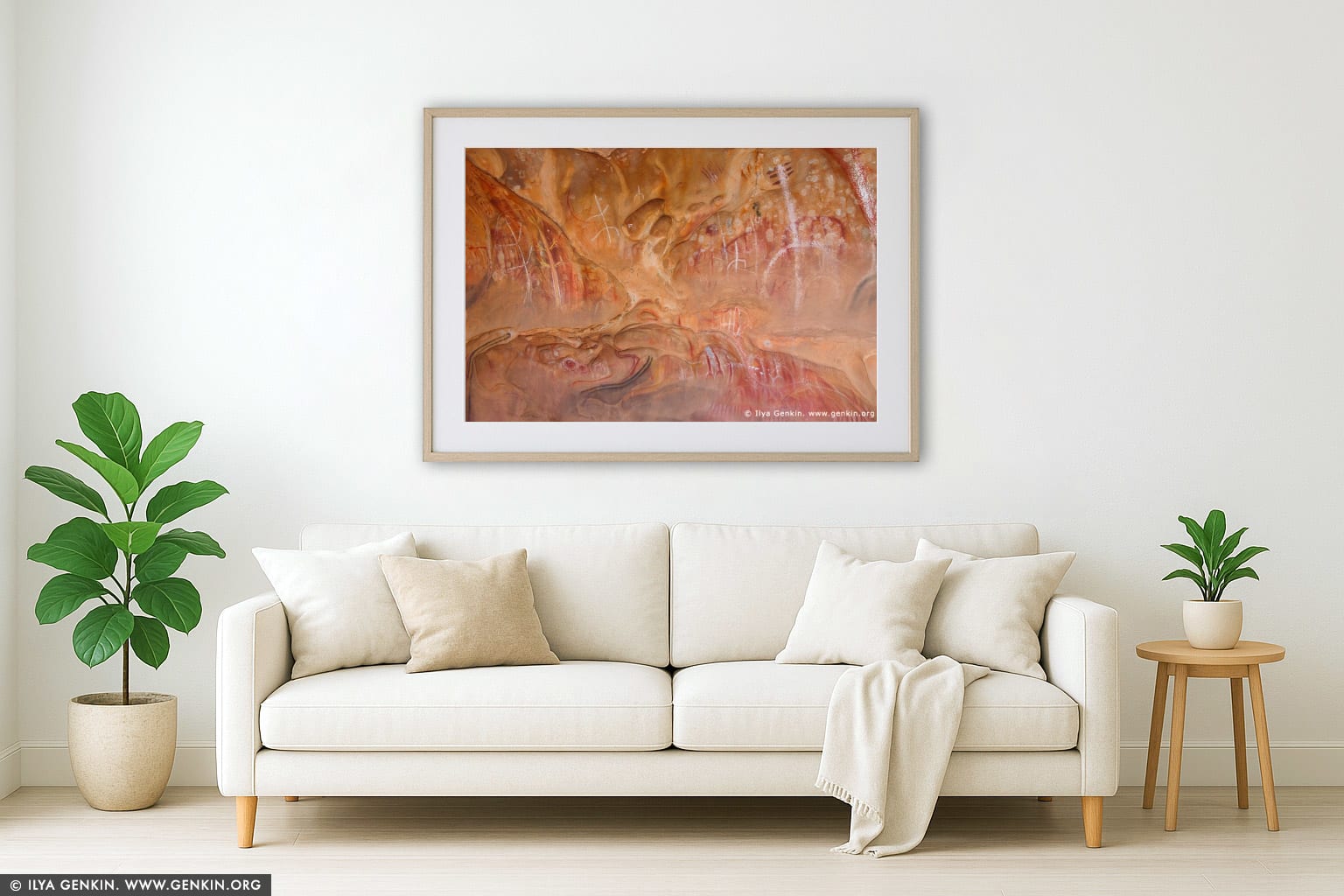 Aboriginal Paintings at Arkaroo Rock wall art in a modern living room interior