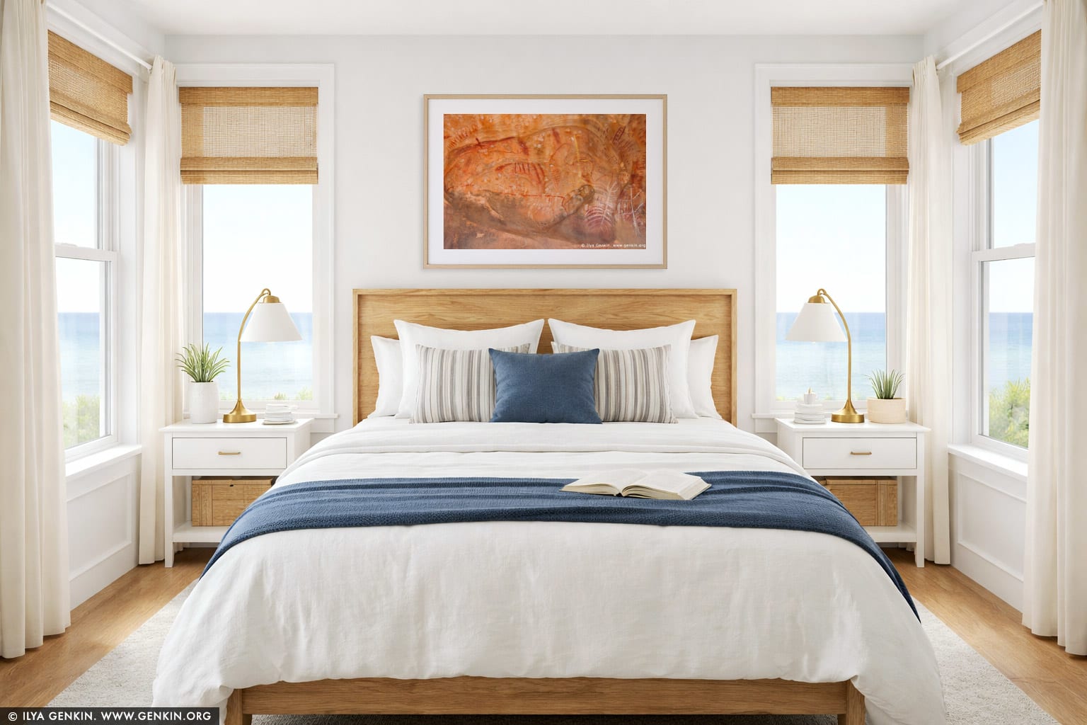 Aboriginal Paintings at Arkaroo Rock wall art in a bedroom interior