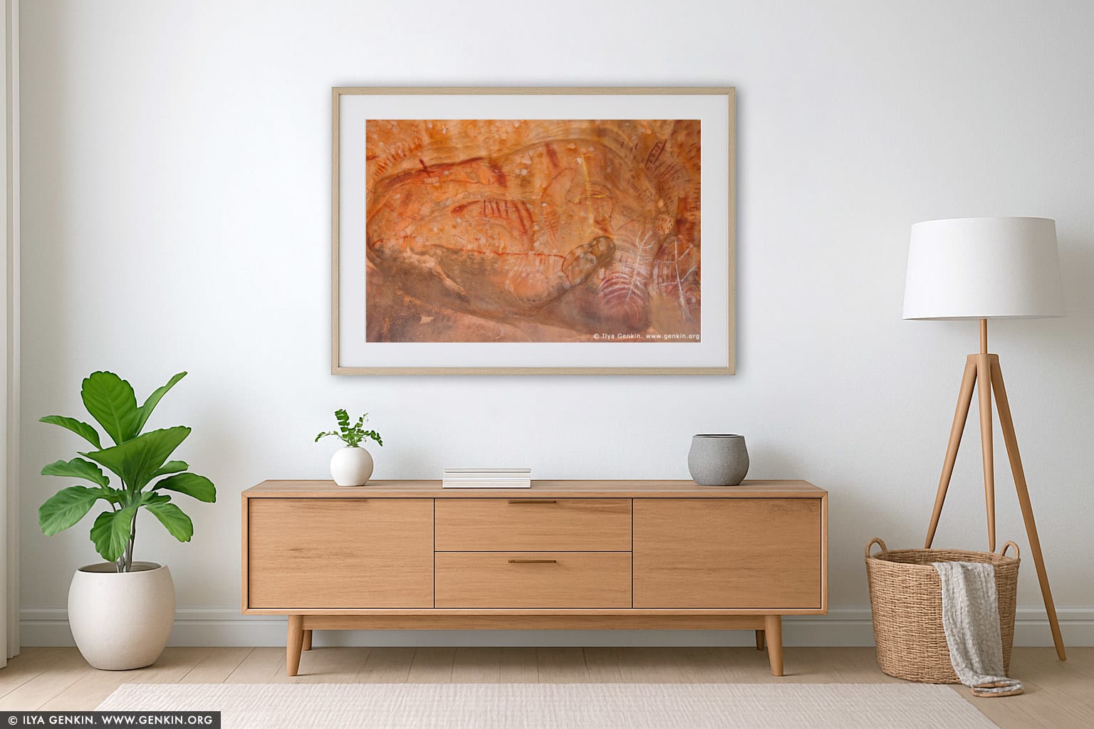 Aboriginal Paintings at Arkaroo Rock wall art in a luxury living room interior