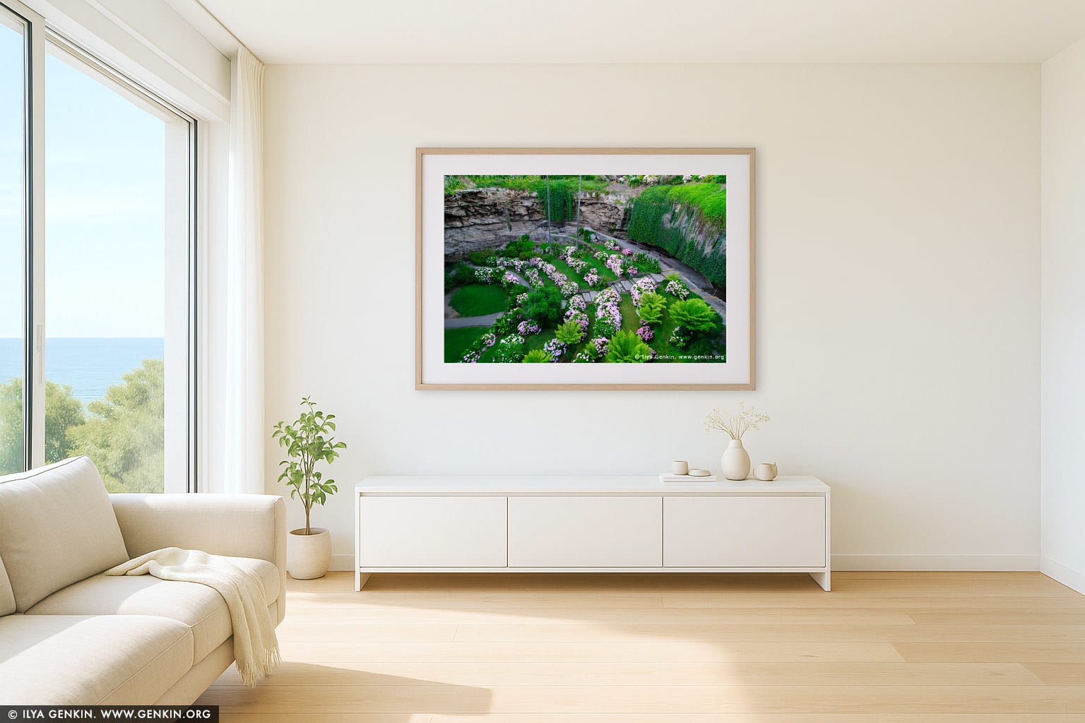 The Cave Gardens in Umpherston Sinkhole wall art in a minimalist living room interior