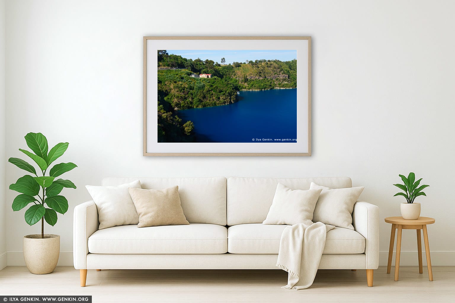 The Blue Lake wall art in a contemporary living room interior