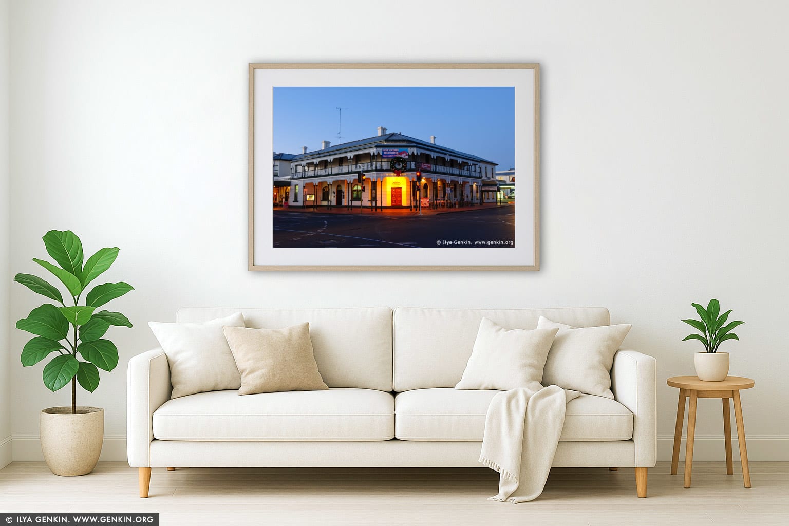 Mount Gambier Hotel at Twilight wall art in a luxury living room interior