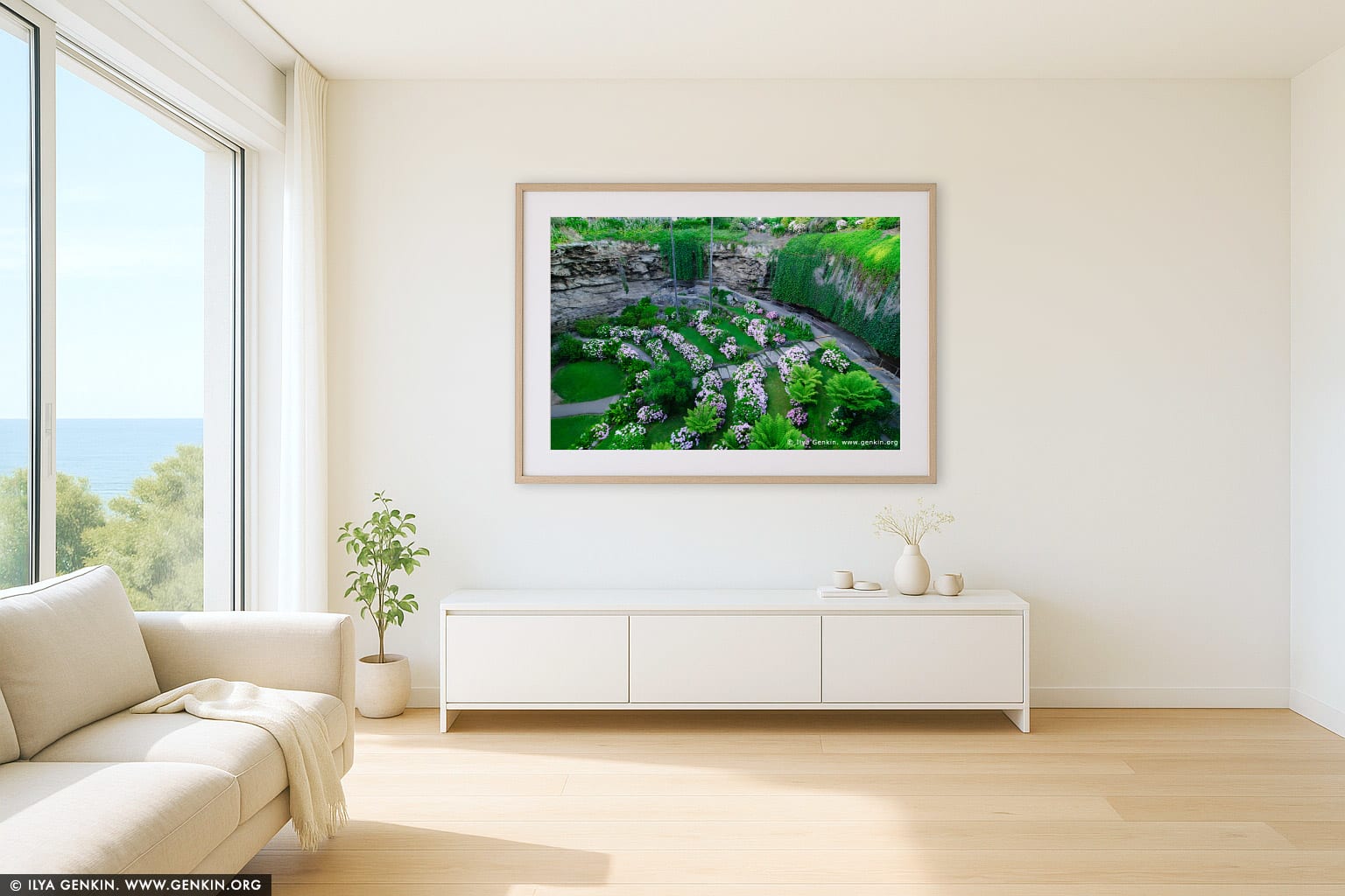 The Cave Gardens in Umpherston Sinkhole wall art in a contemporary living room interior