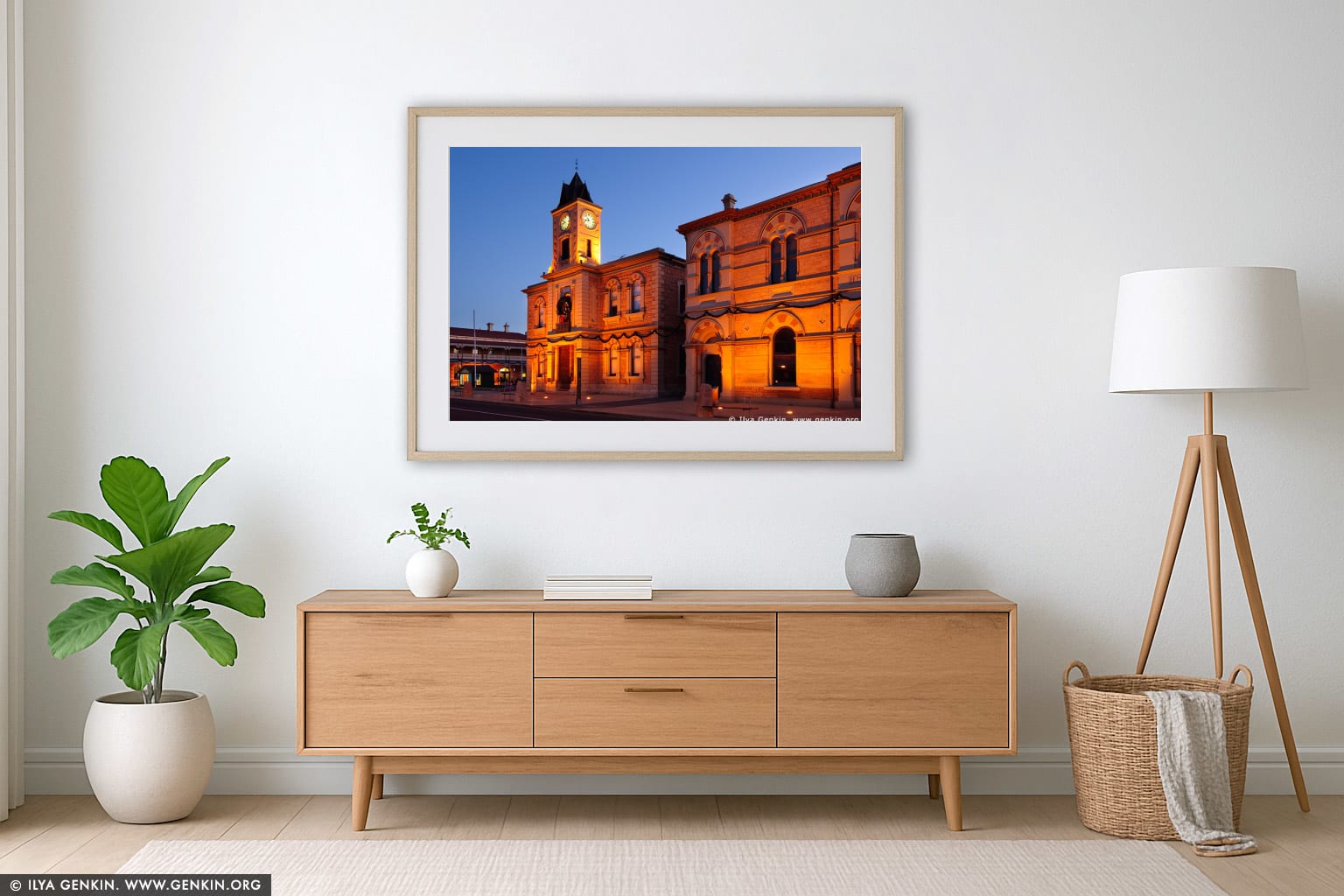 Old Town Hall (City Hall) at night. wall art in a luxury living room interior