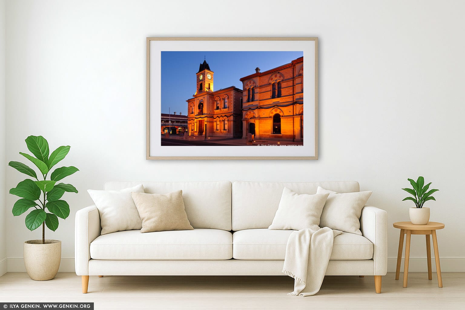 Old Town Hall (City Hall) at night. wall art in a contemporary living room interior