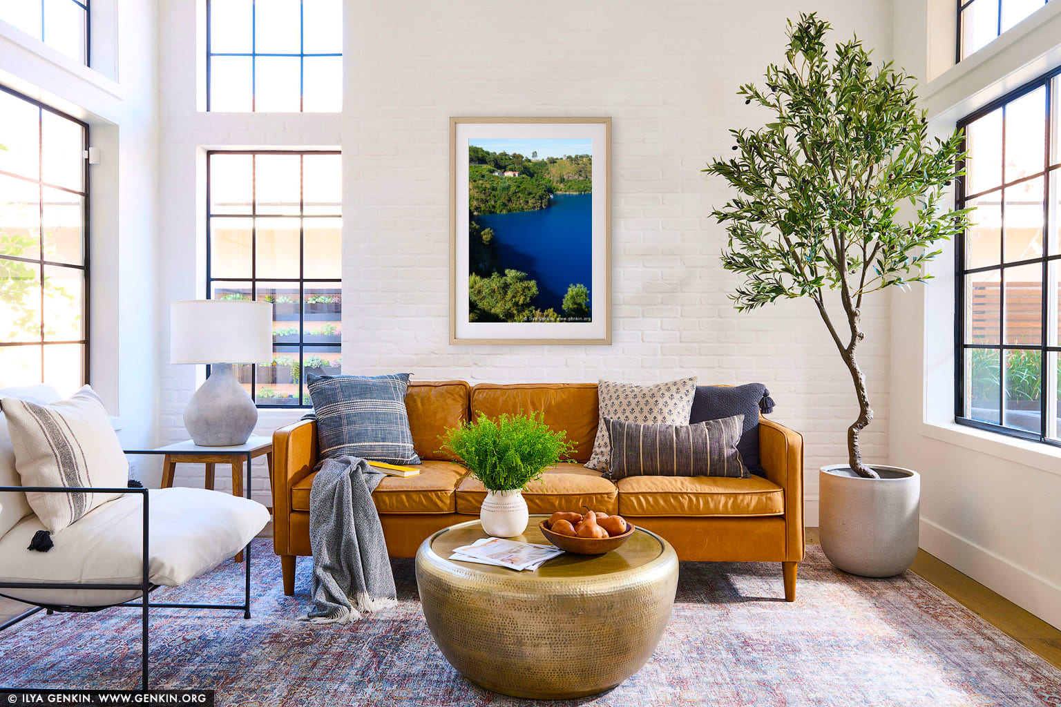 The Blue Lake wall art in a luxury living room interior