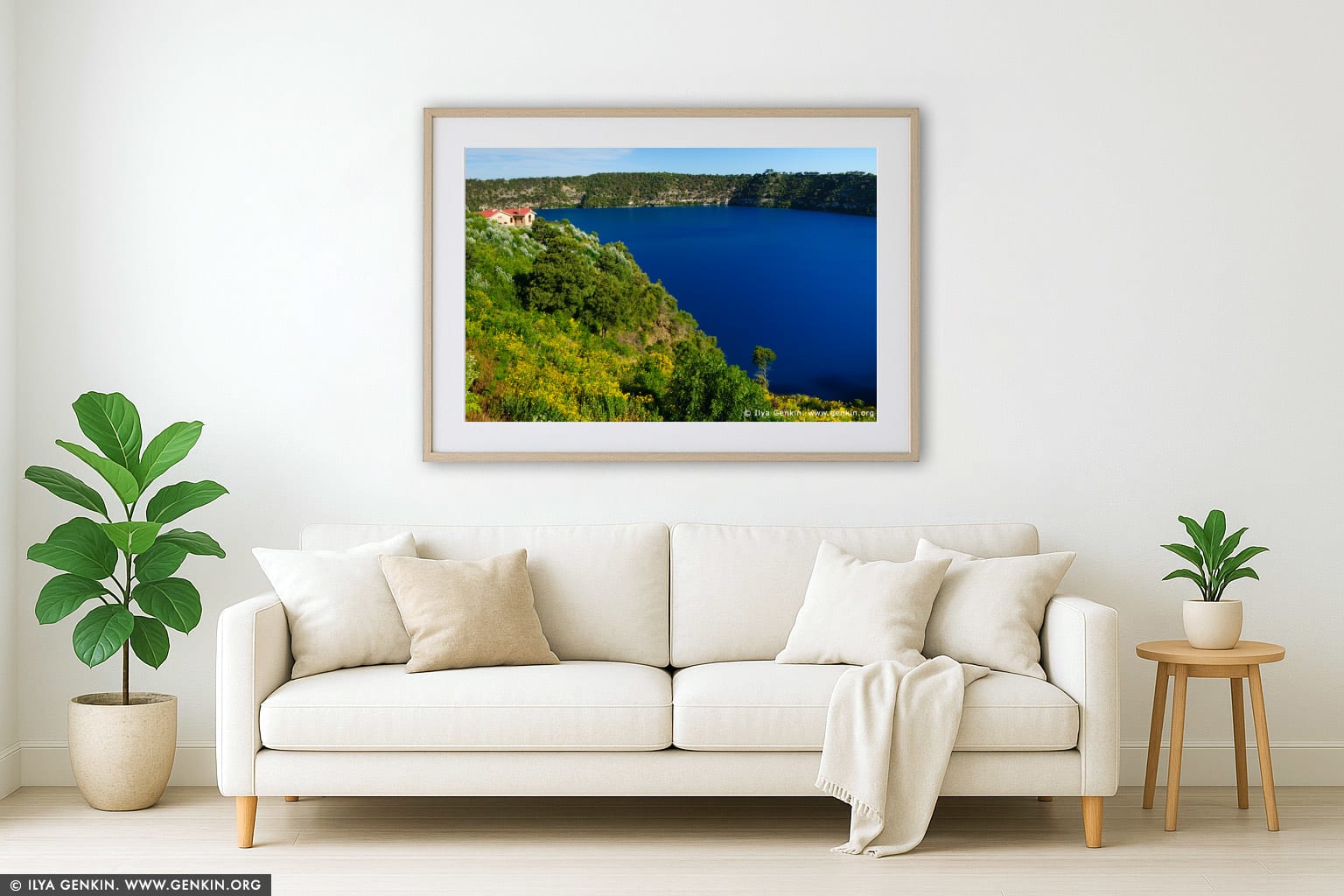 The Blue Lake wall art in a contemporary living room interior
