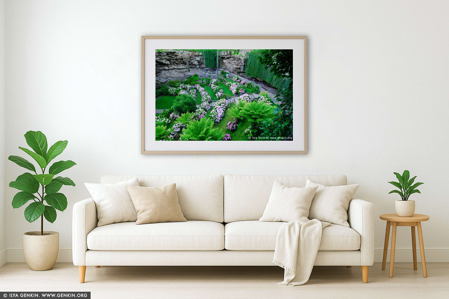 The Cave Gardens in Umpherston Sinkhole wall art in a minimalist living room interior