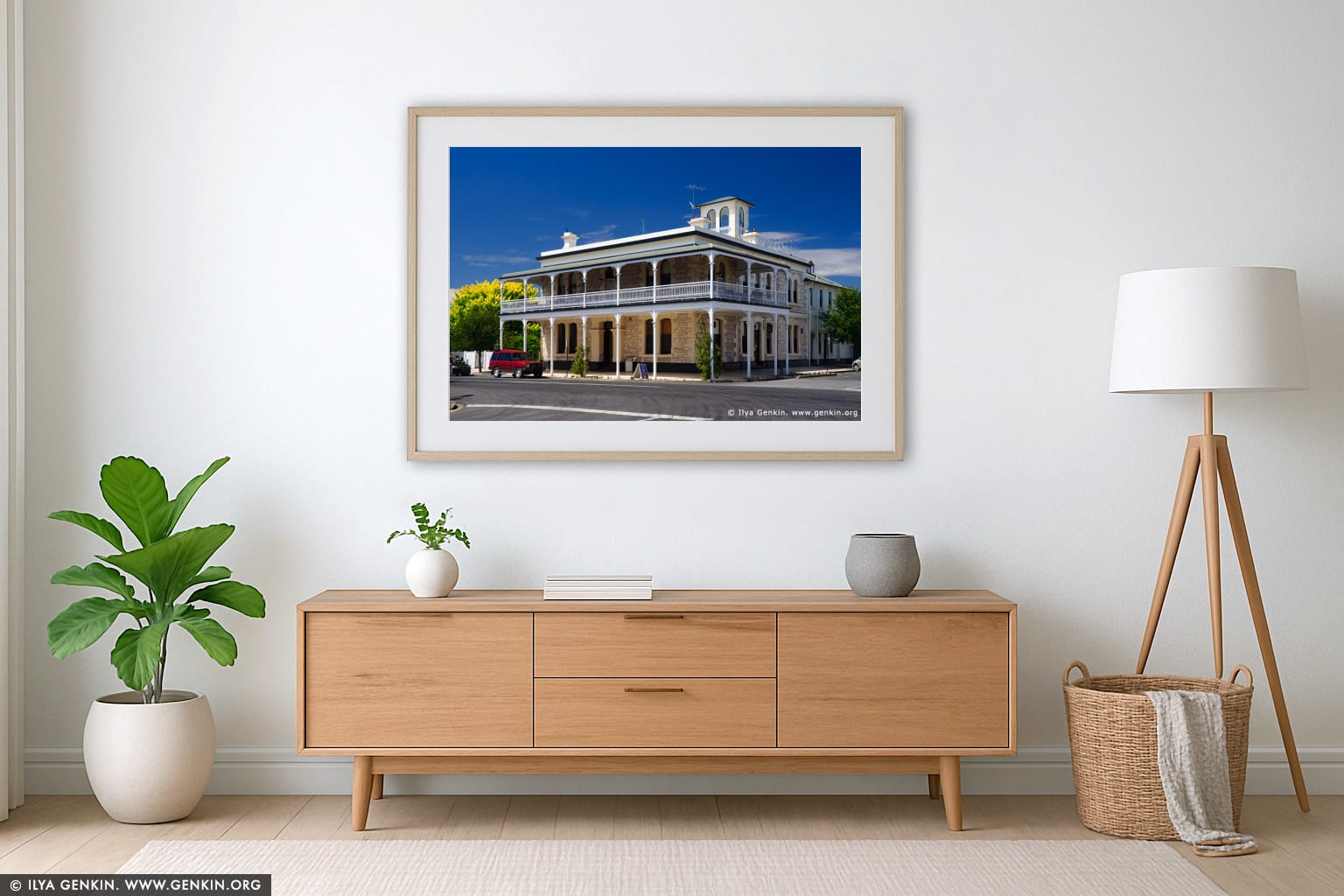 Heyward's Royal Oak Hotel wall art in a minimalist living room interior