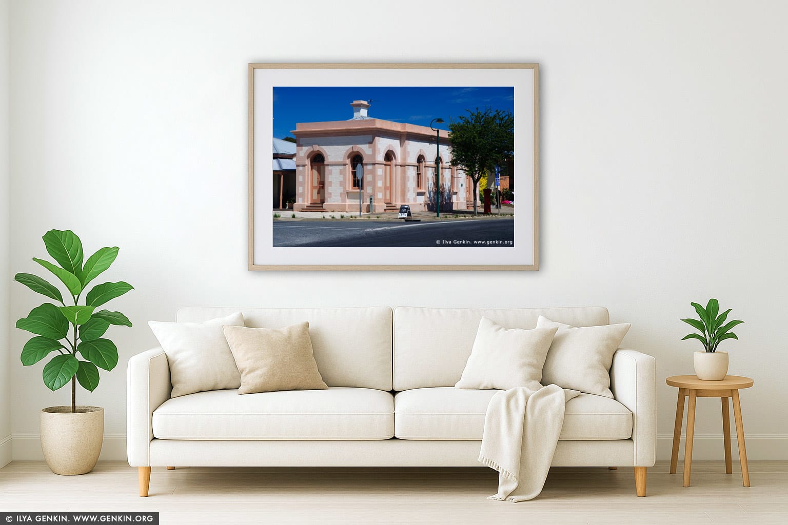 Old Bulding wall art in a luxury living room interior