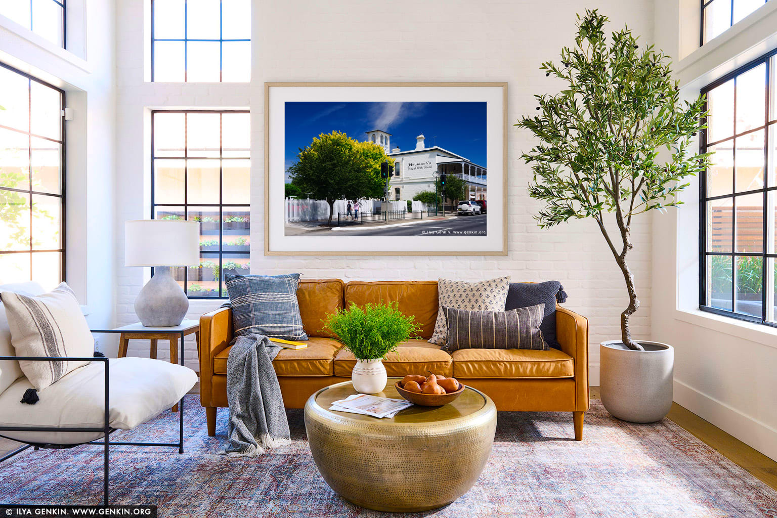 Heyward's Royal Oak Hotel wall art in a contemporary living room interior