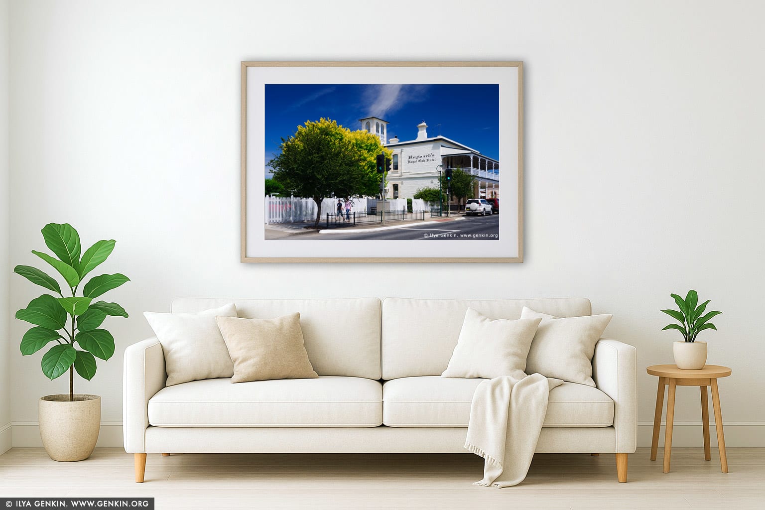 Heyward's Royal Oak Hotel wall art in a modern living room interior