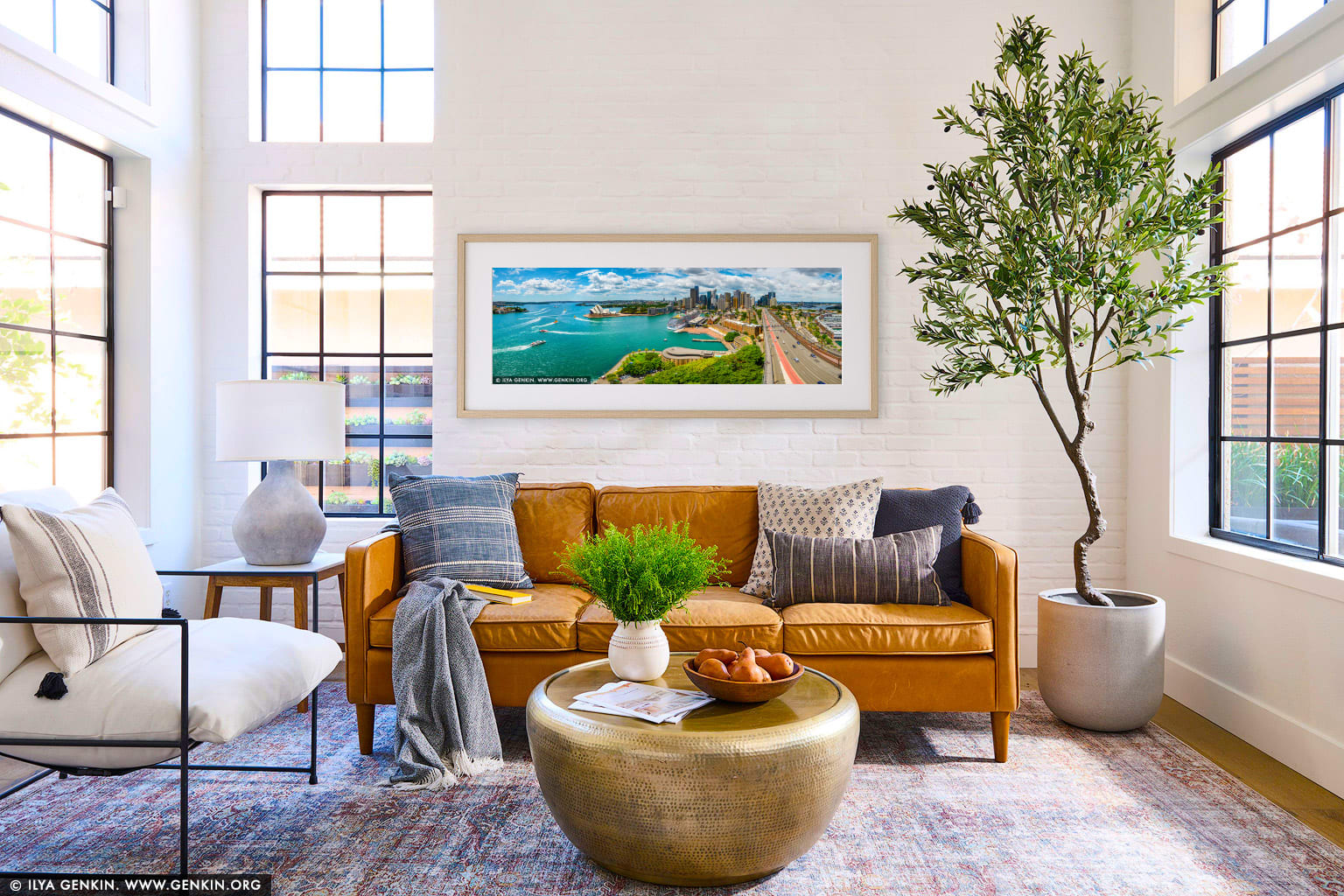 Panoramic View of the Sydney City wall art in a contemporary living room interior