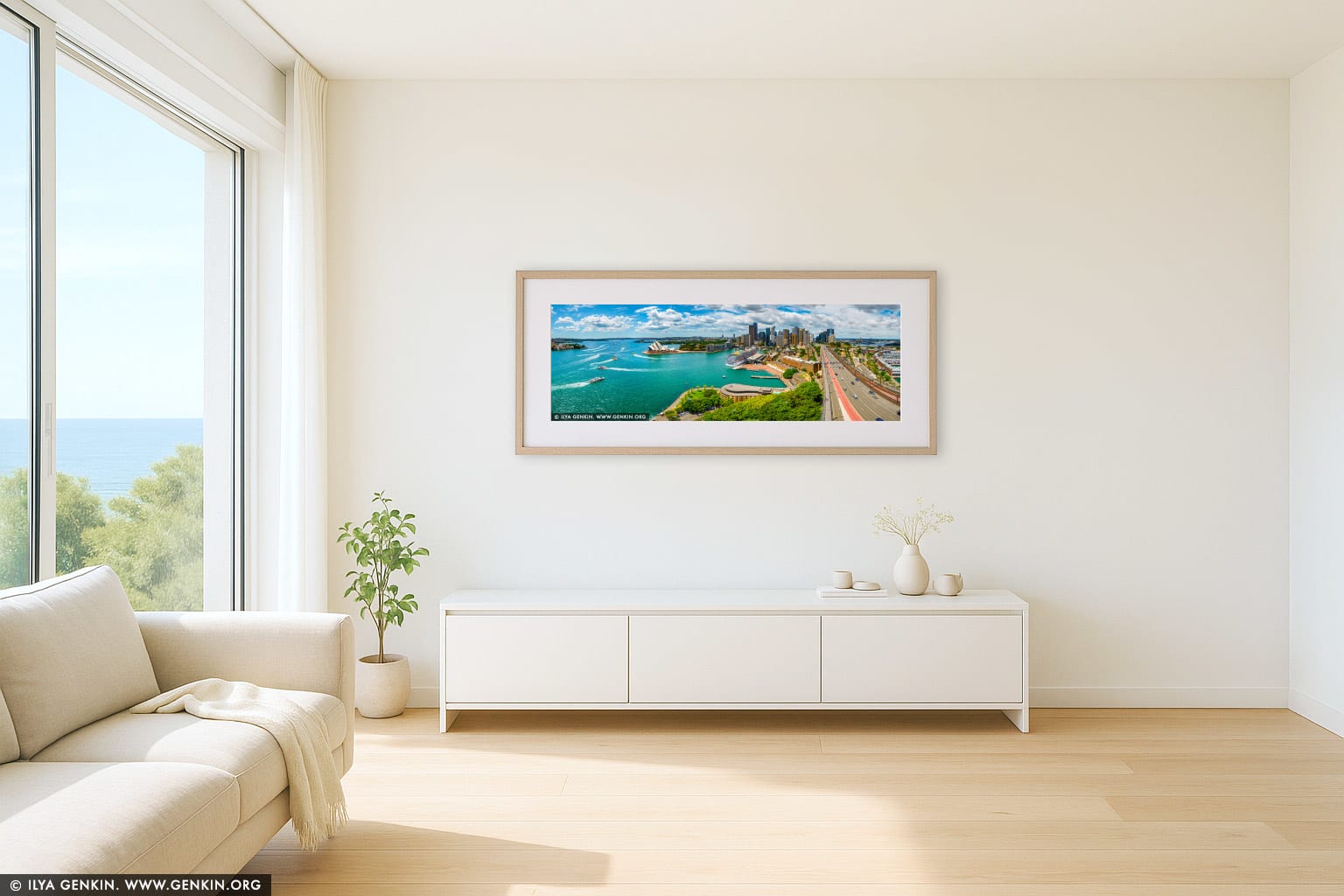 Panoramic View of the Sydney City wall art in a contemporary living room interior