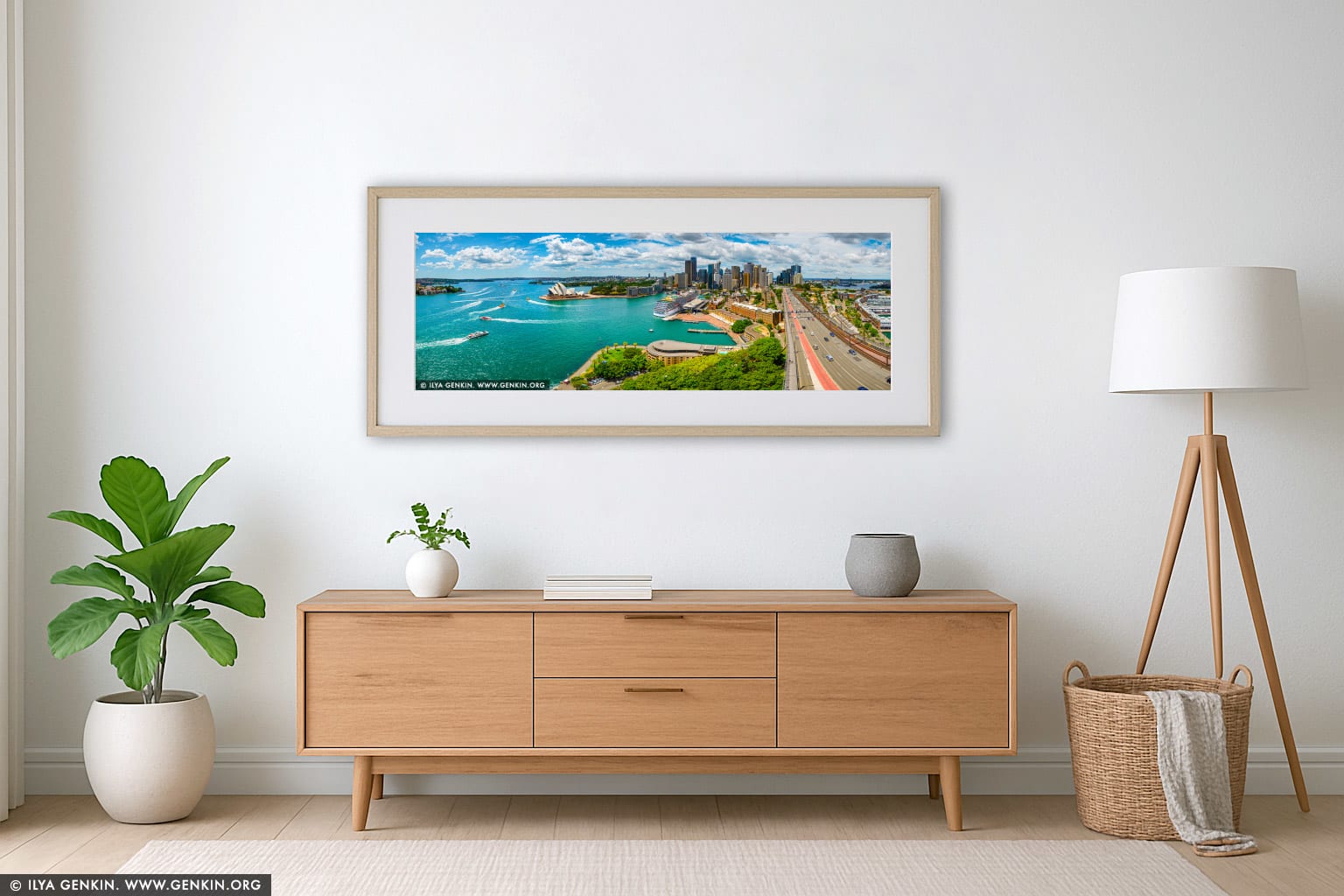 Panoramic View of the Sydney City wall art in a minimalist living room interior