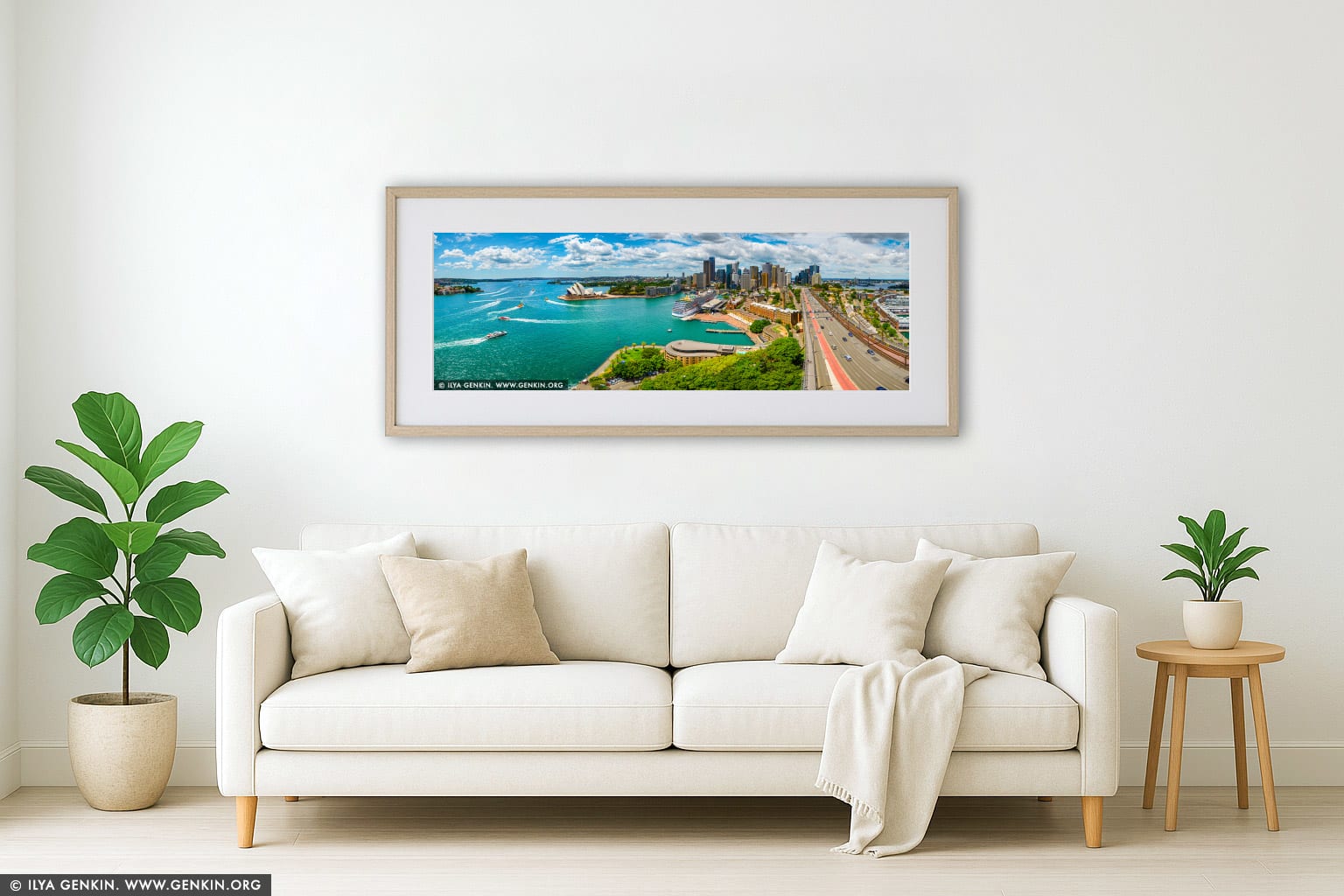 Panoramic View of the Sydney City wall art in a modern living room interior
