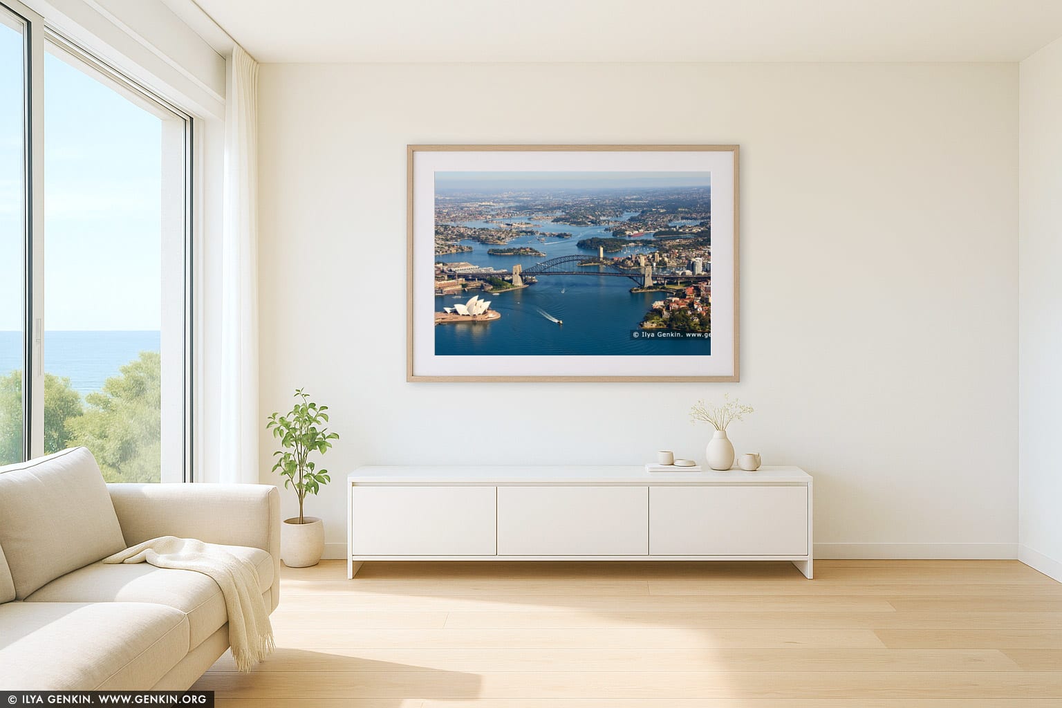 Aerial View of Sydney City  wall art in a luxury living room interior