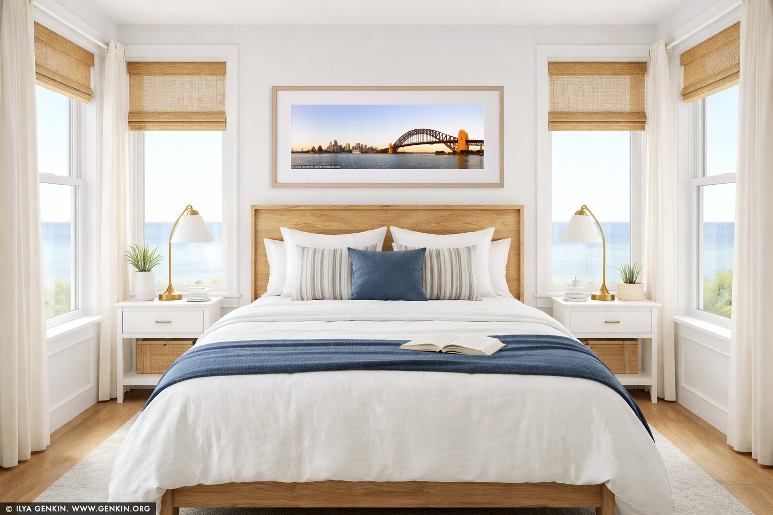 Sydney City at Sunrise wall art in a bedroom interior
