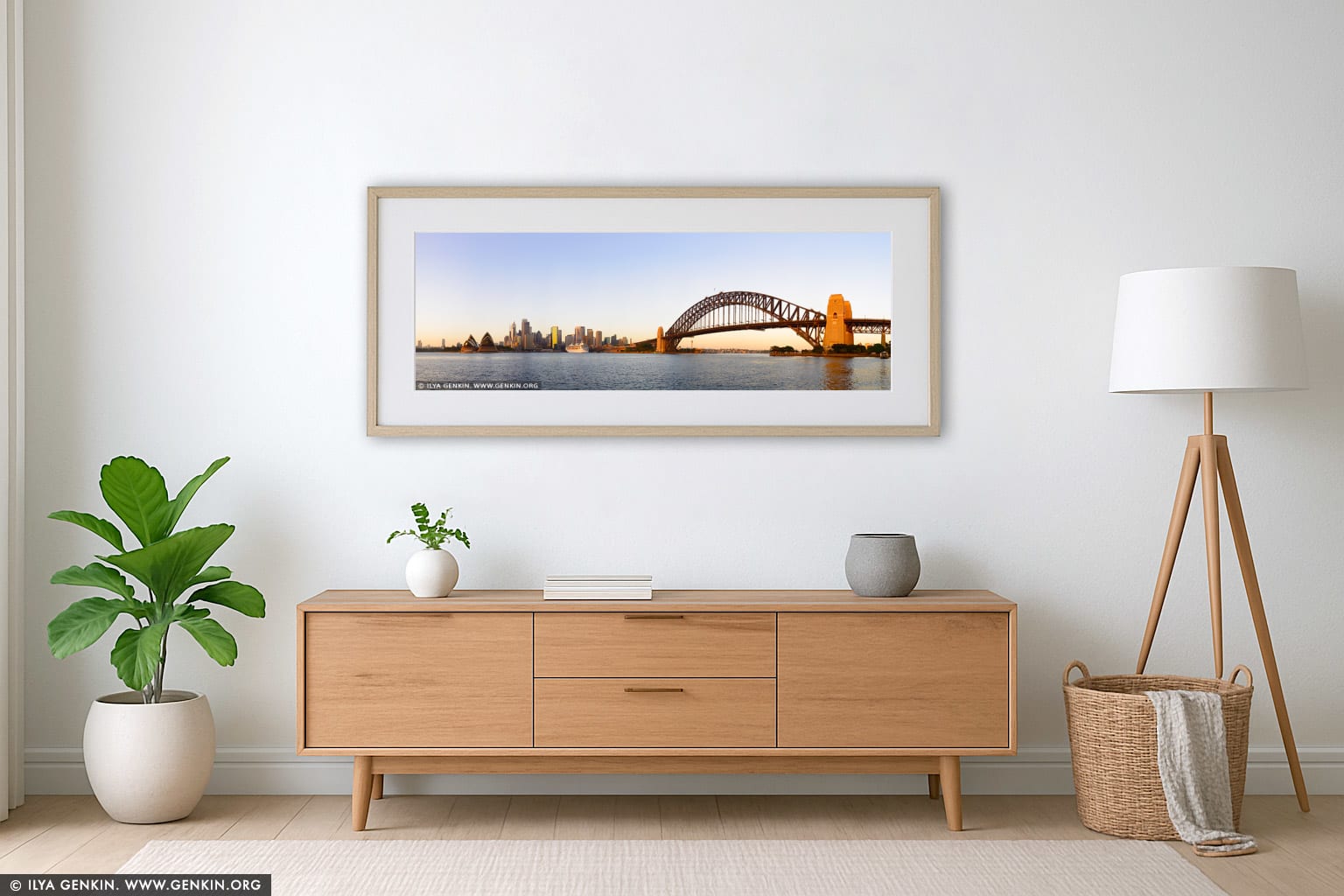 Sydney City at Sunrise wall art in a contemporary living room interior