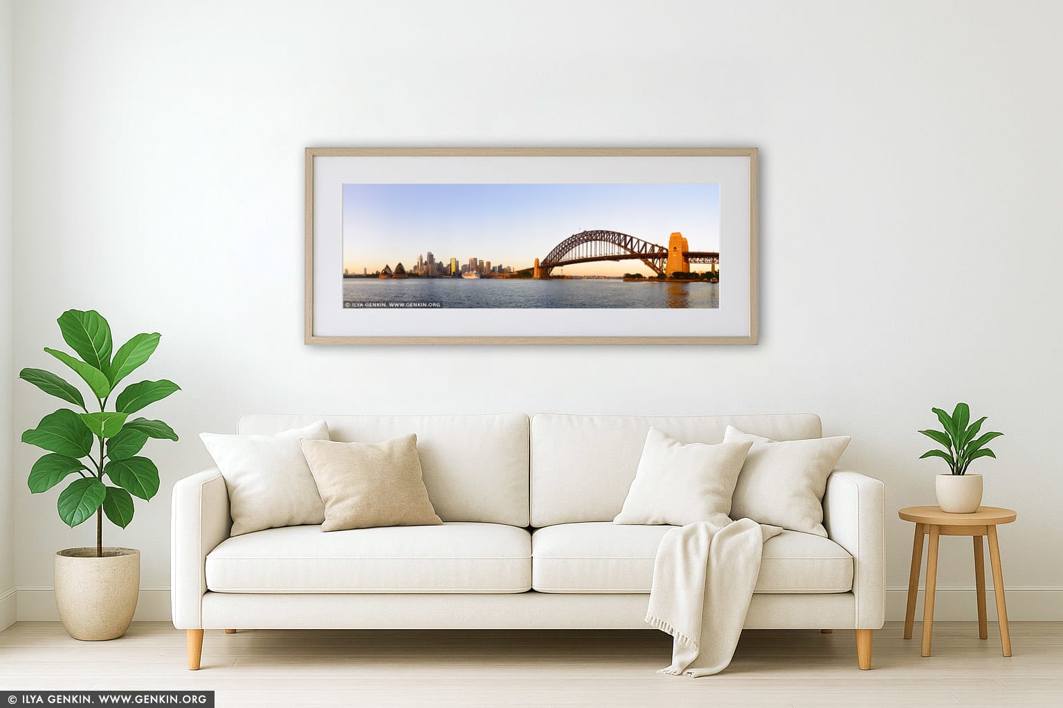 Sydney City at Sunrise wall art in a luxury living room interior