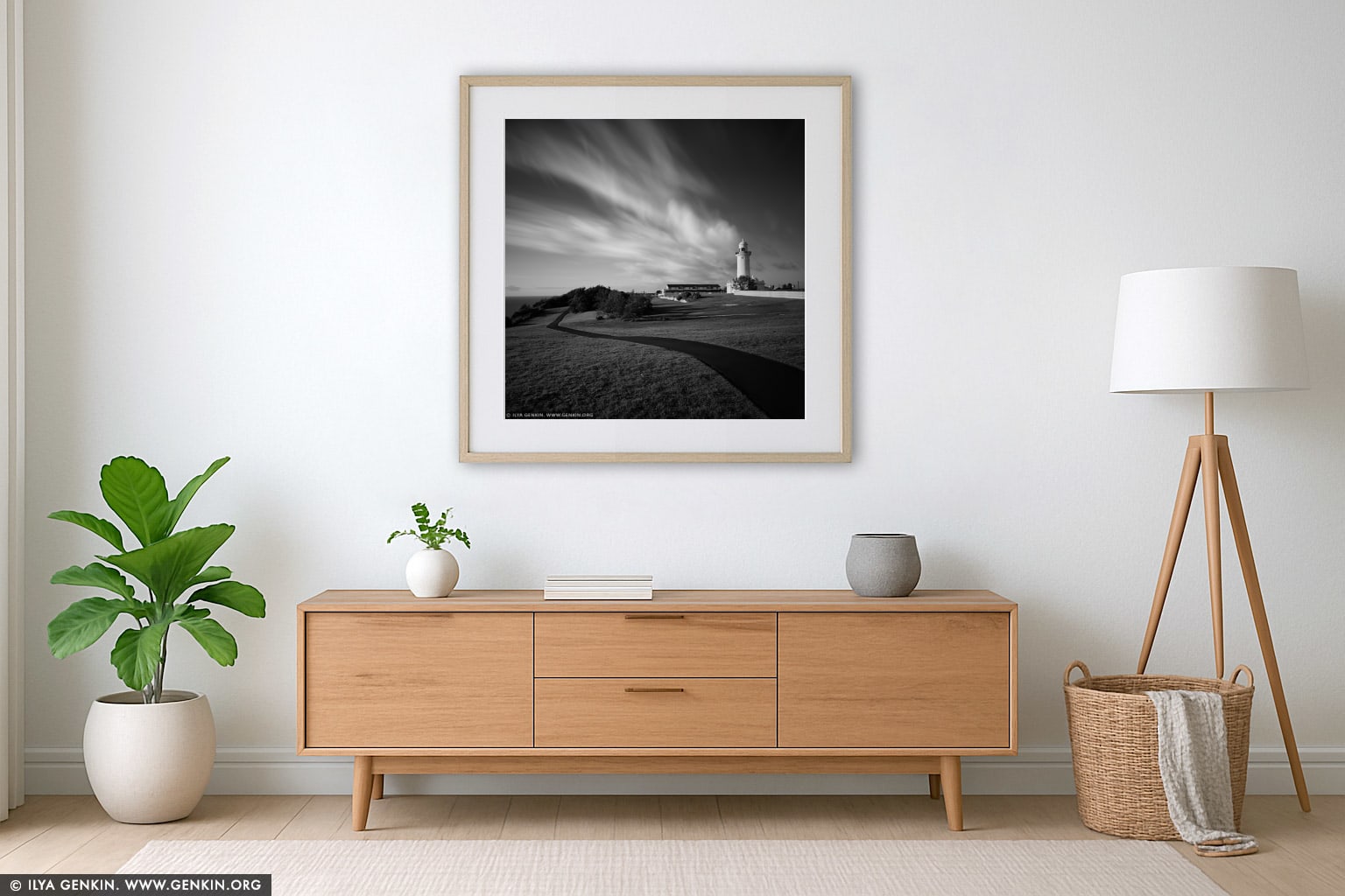 The Macquarie Lighthouse wall art in a luxury living room interior