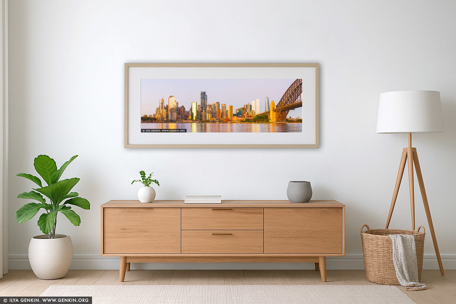 Sydney City at Dawn wall art in a luxury living room interior