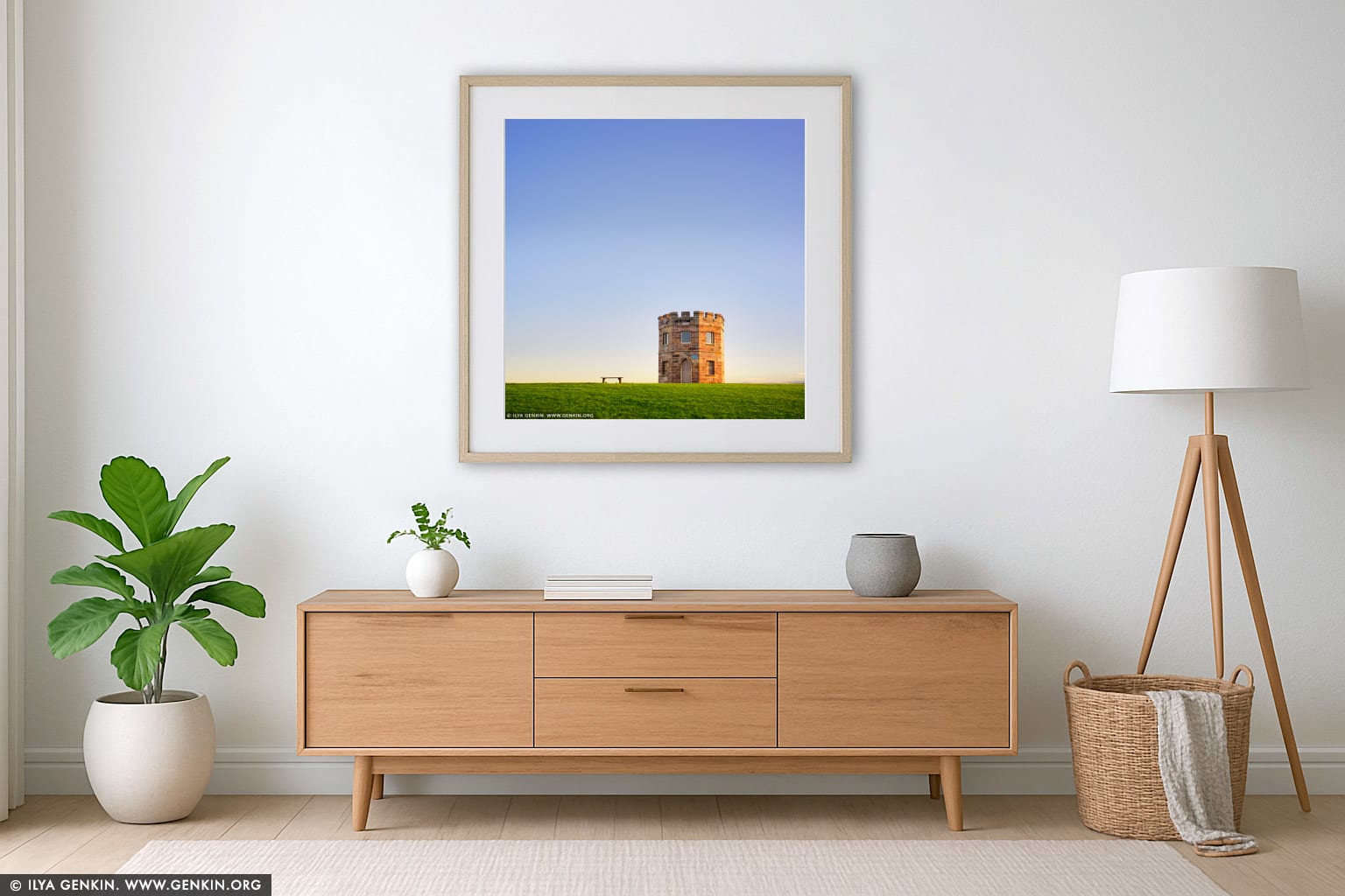 Customs Tower and the Bench wall art in a modern living room interior