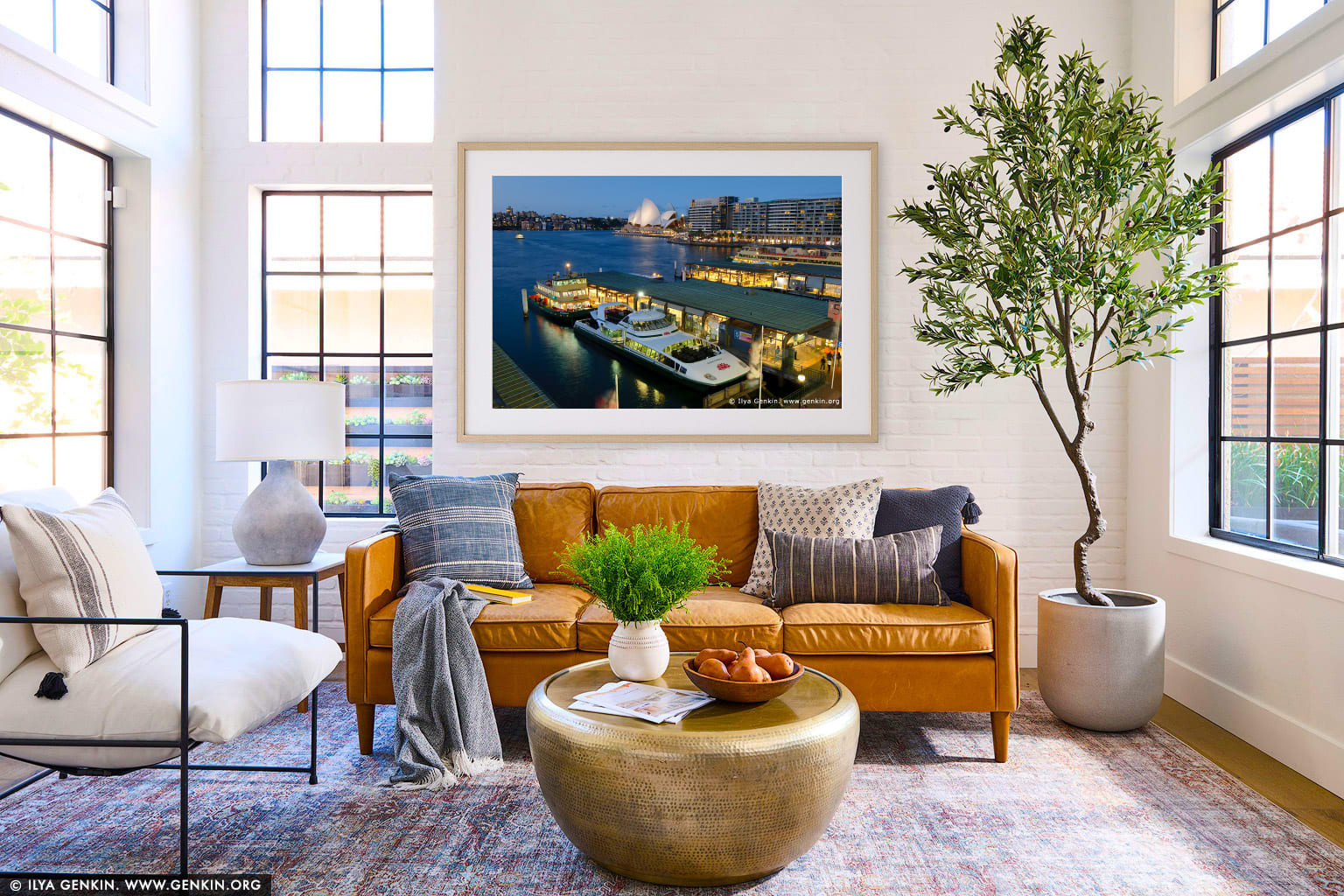 Circular Quay and Sydney Opera House wall art in a luxury living room interior