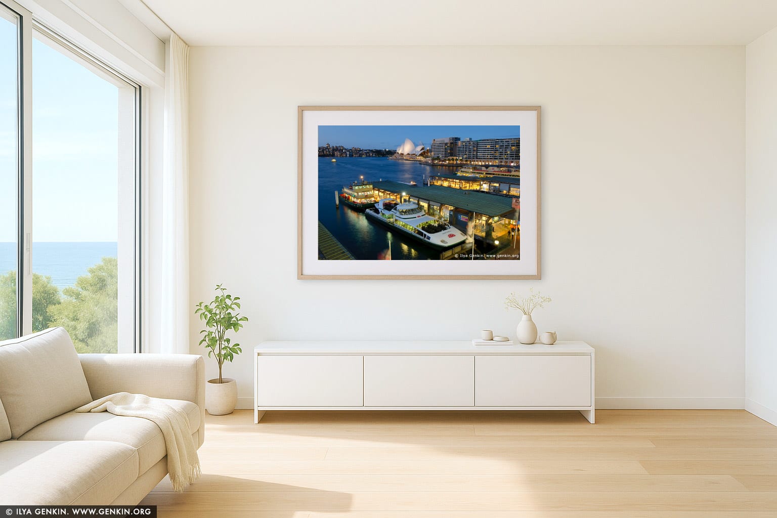 Circular Quay and Sydney Opera House wall art in a luxury living room interior