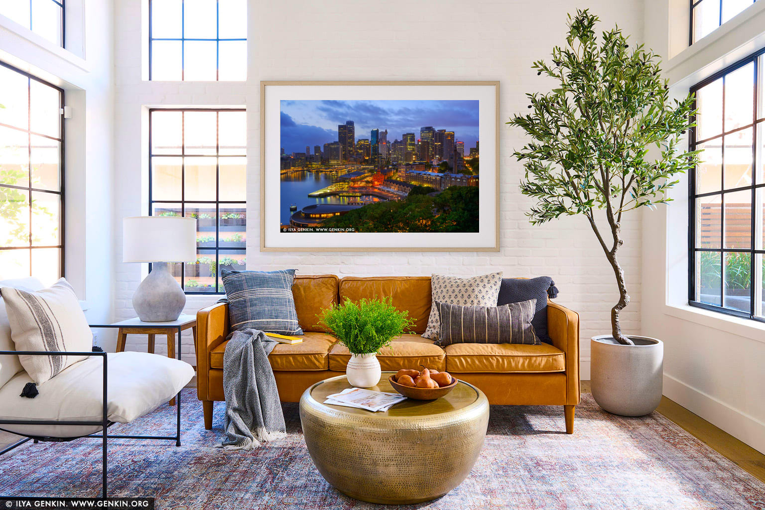 Circular Quay and The Rocks at Dawn wall art in a minimalist living room interior