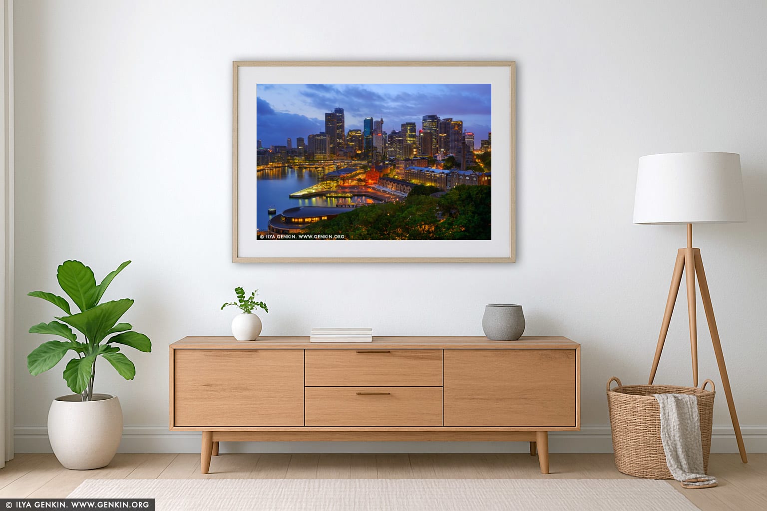 Circular Quay and The Rocks at Dawn wall art in a luxury living room interior
