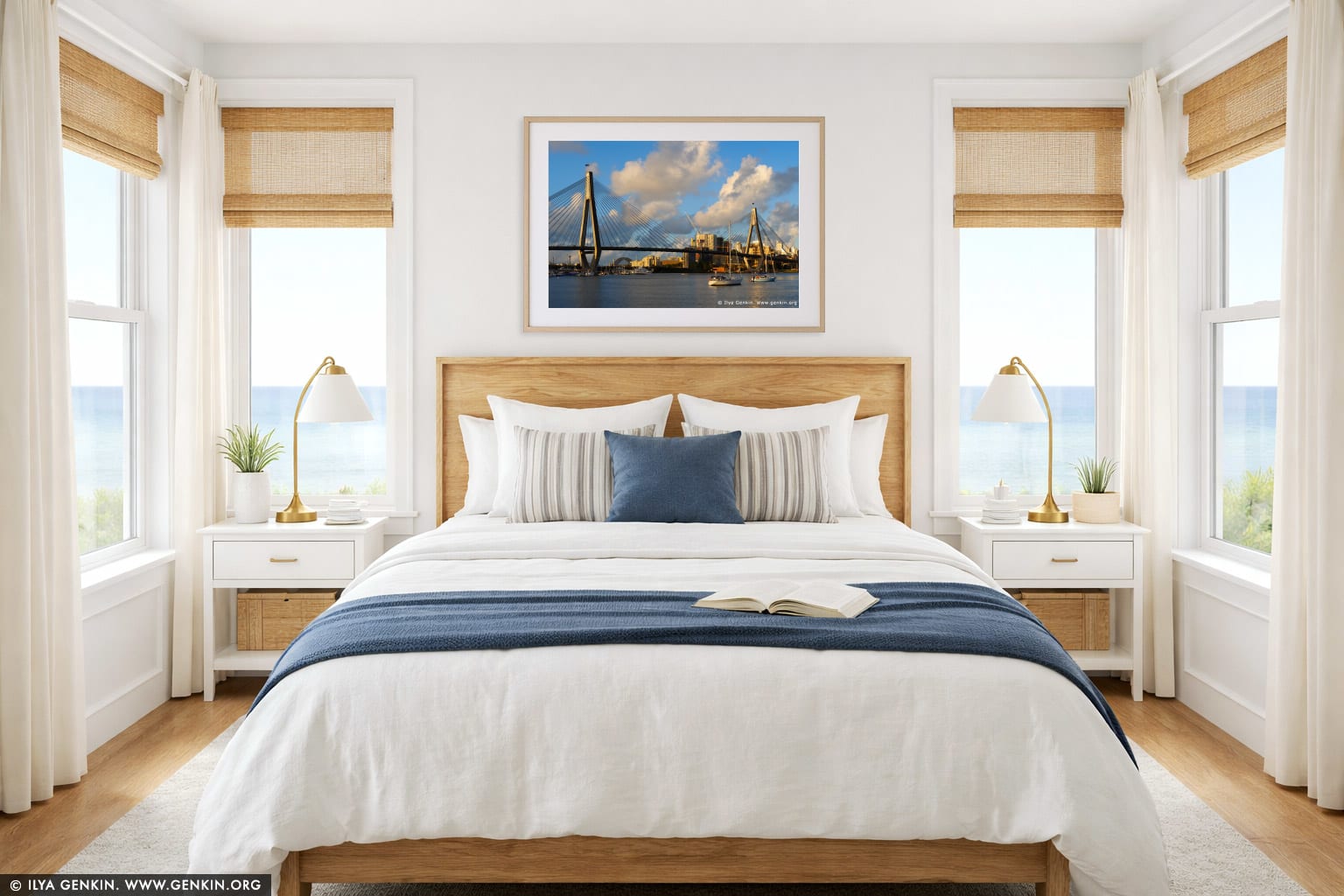 Anzac Bridge at Sunset wall art in a bedroom interior