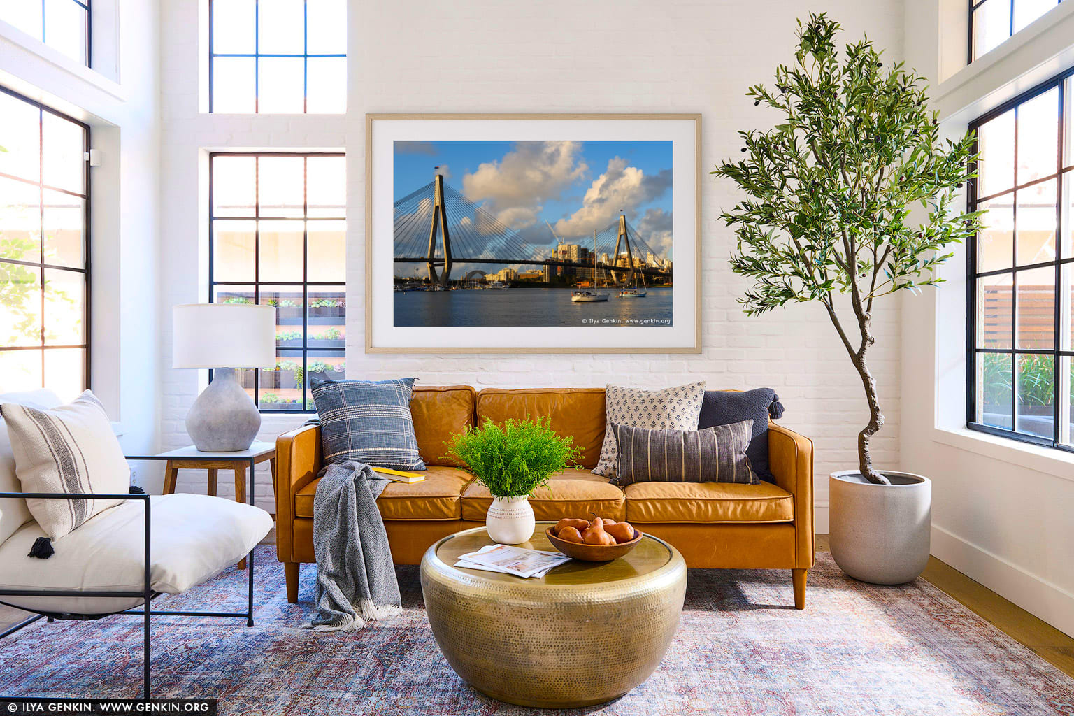 Anzac Bridge at Sunset wall art in a contemporary living room interior