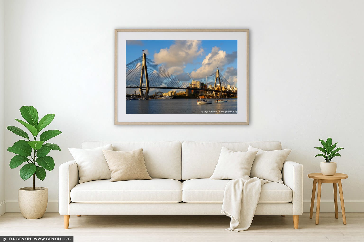 Anzac Bridge at Sunset wall art in a modern living room interior