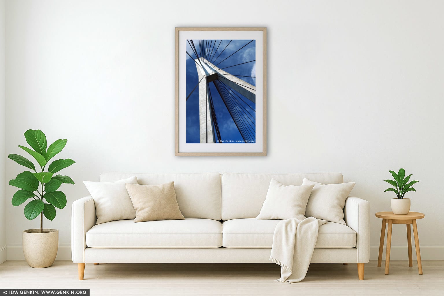 Anzac Bridge Pylon wall art in a minimalist living room interior