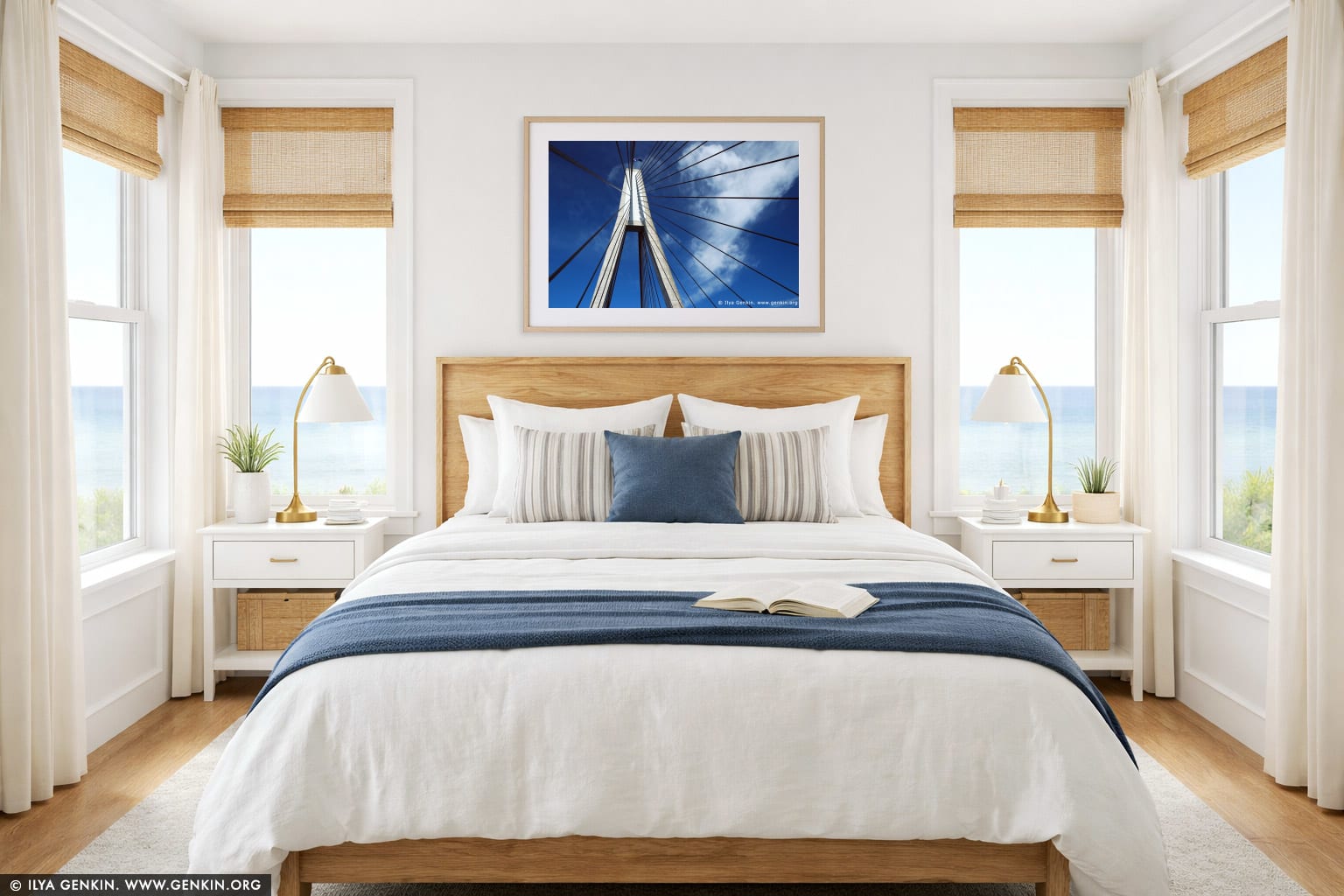 Anzac Bridge Pylon wall art in a bedroom interior