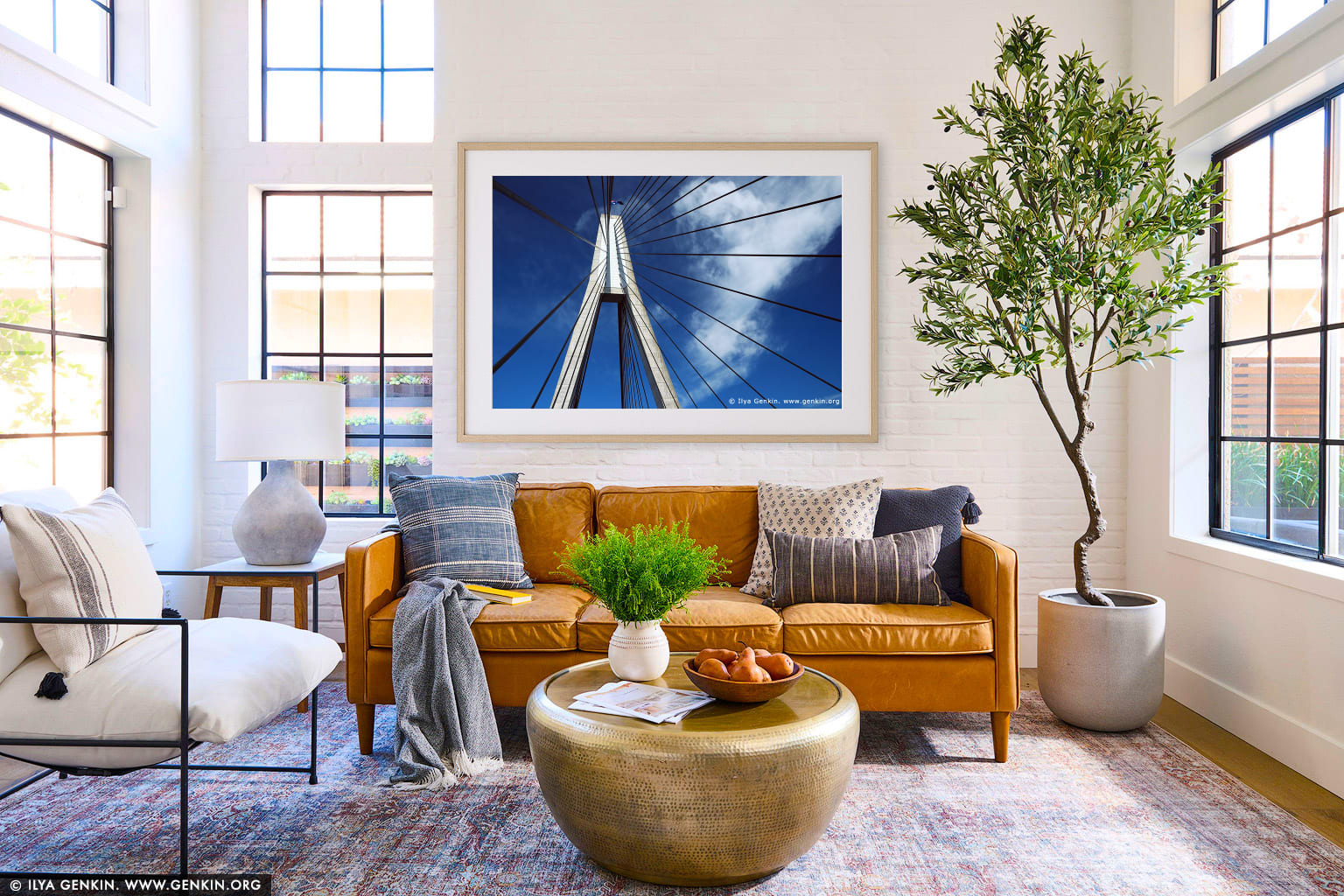 Anzac Bridge Pylon wall art in a minimalist living room interior