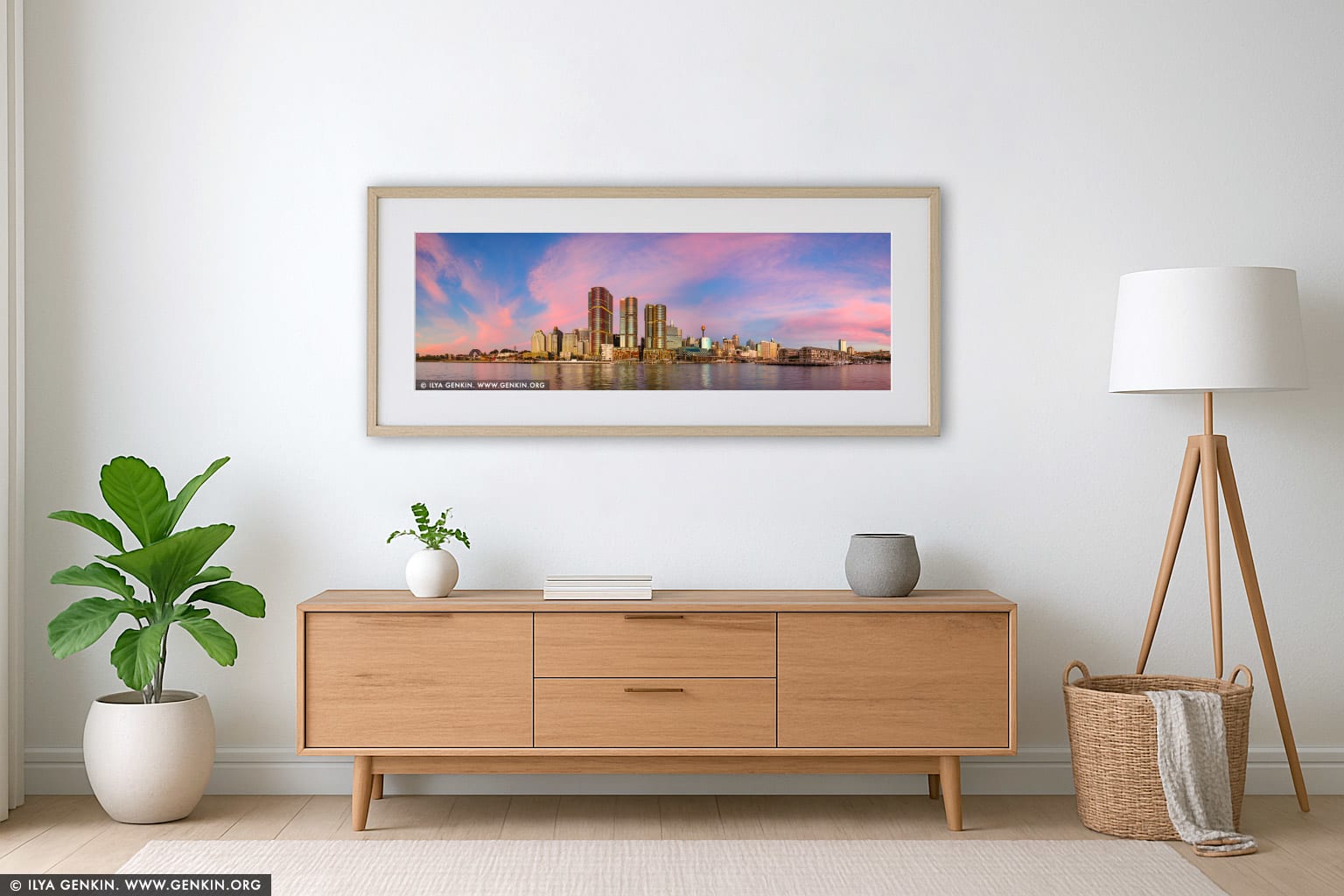Vivid Sunset at Barangaroo wall art in a modern living room interior