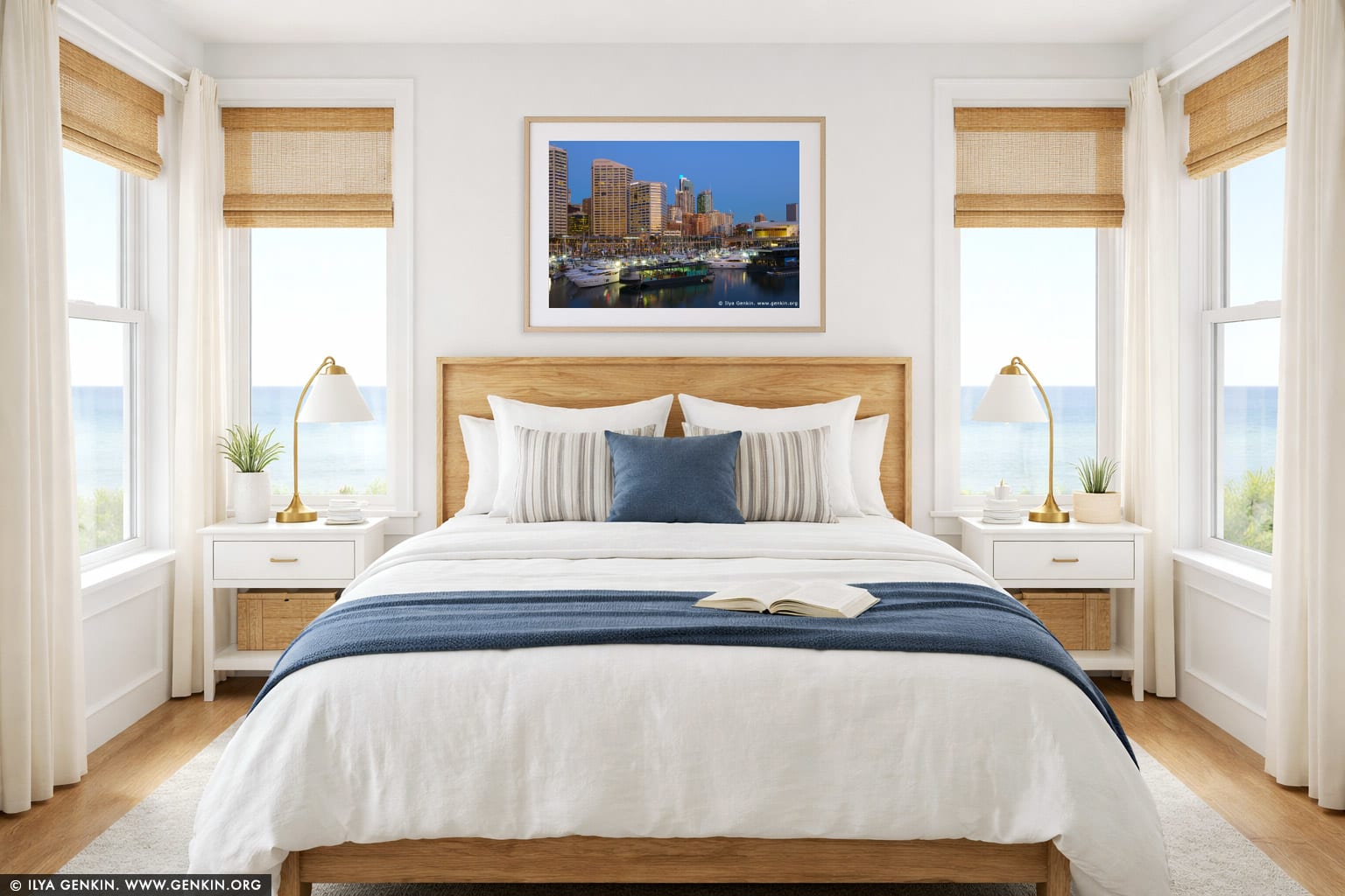 Cockle Bay Marina Hosting International Boat Show wall art in a bedroom interior